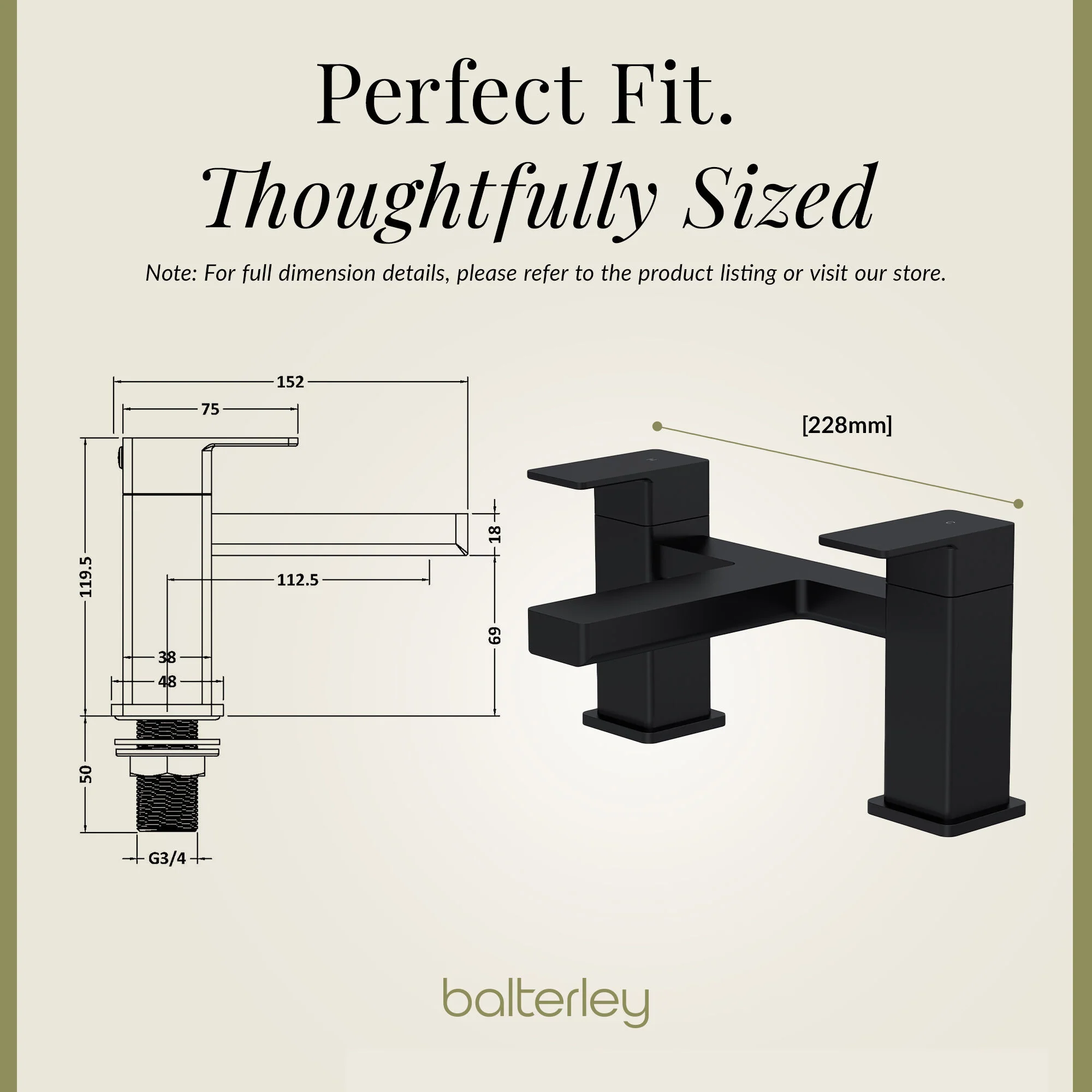 Milldale Square Dual Lever Deck Mounted Bath Filler Tap - Choice of Finish - Image 15