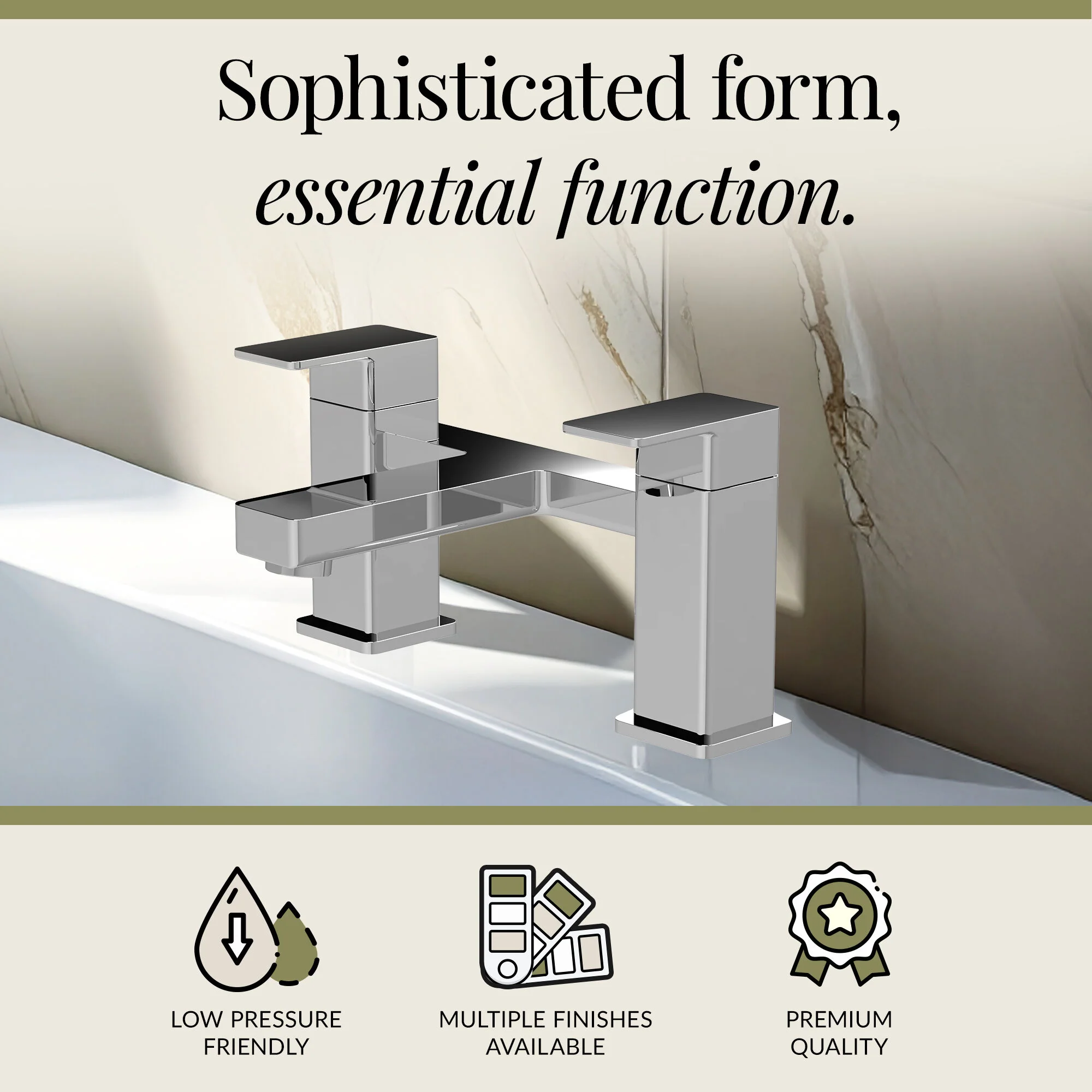 Milldale Square Dual Lever Deck Mounted Bath Filler Tap - Choice of Finish - Image 5