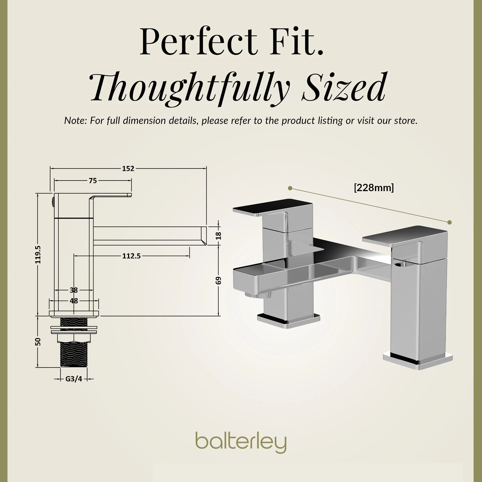 Milldale Square Dual Lever Deck Mounted Bath Filler Tap - Choice of Finish - Image 7