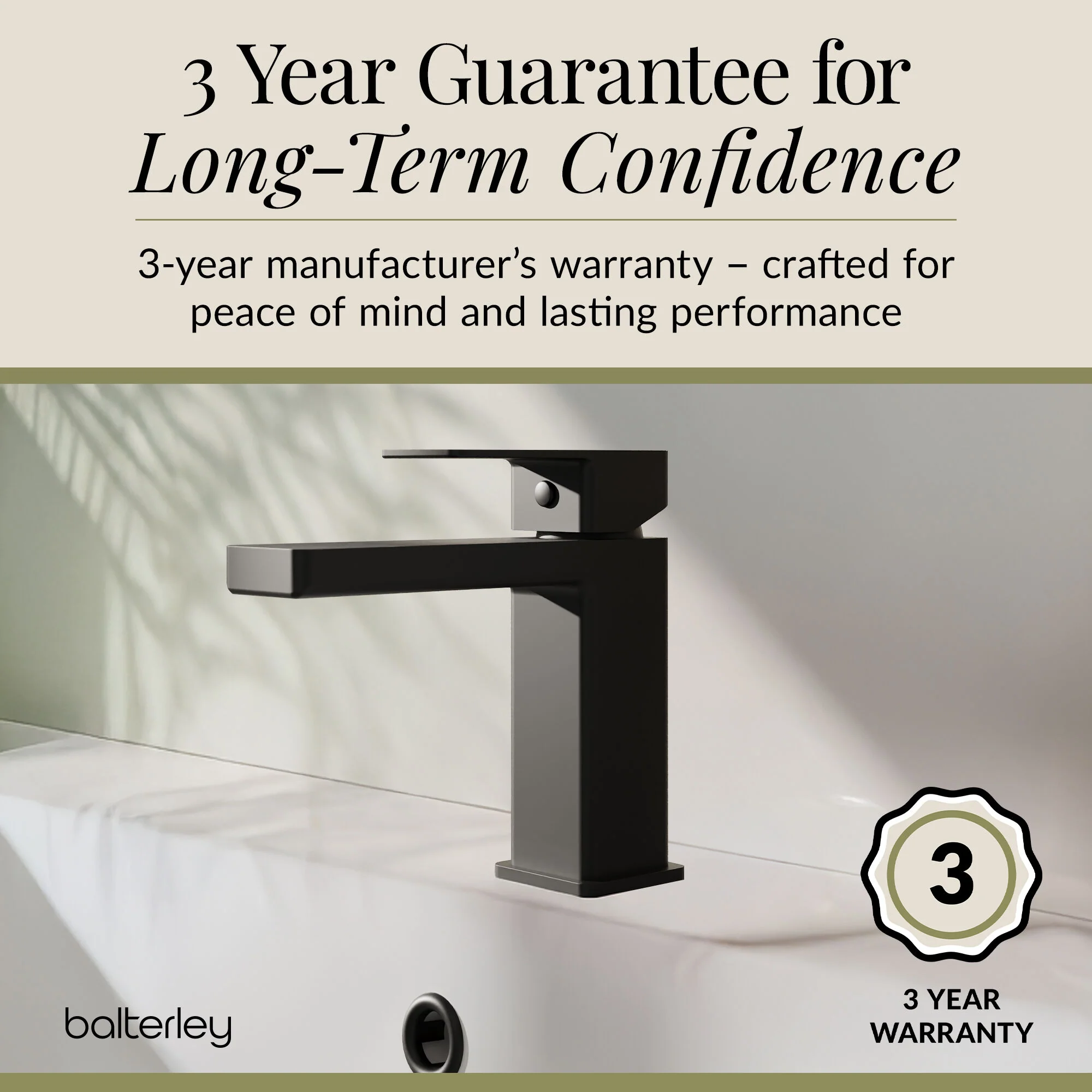 Milldale Contemporary Square Mono Basin Mixer Bathroom Sink Tap with Push Button Waste - Image 16