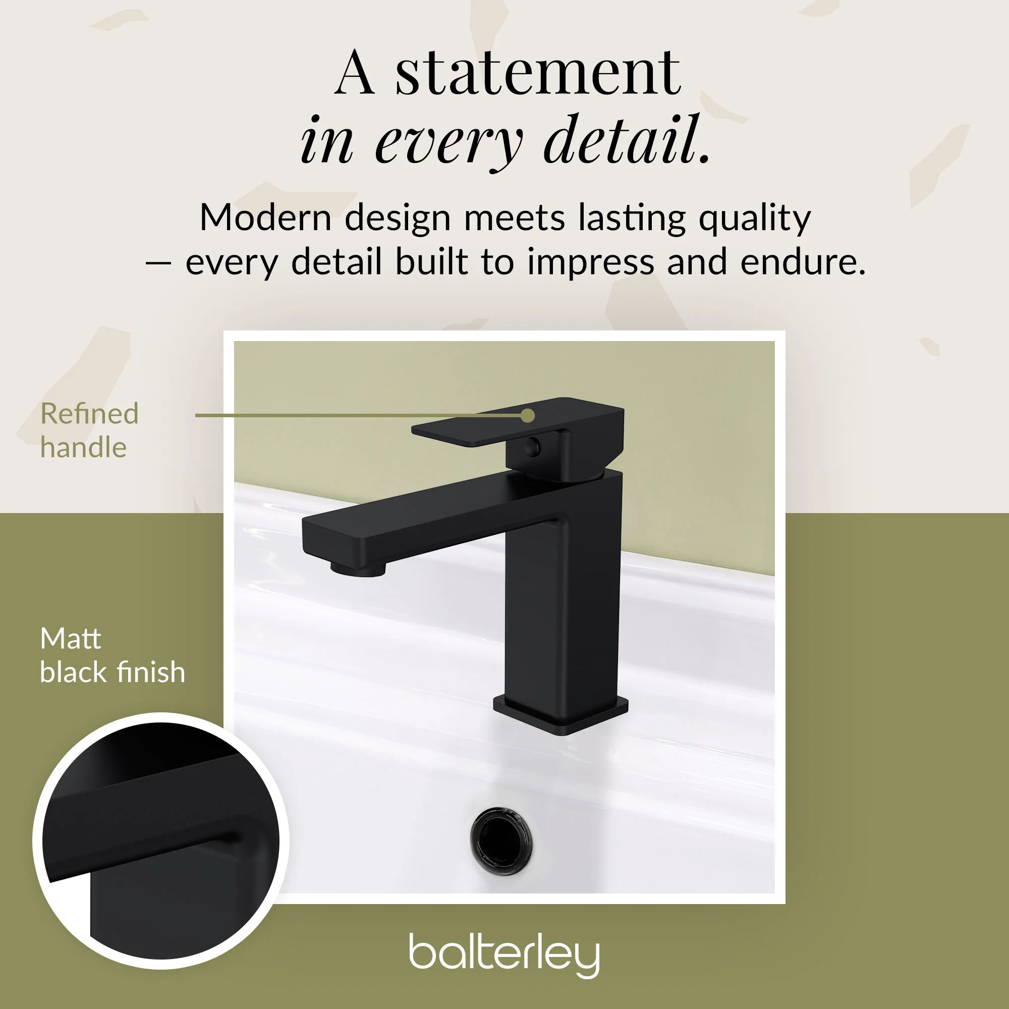 Milldale Contemporary Square Mono Basin Mixer Bathroom Sink Tap with Push Button Waste - Image 17