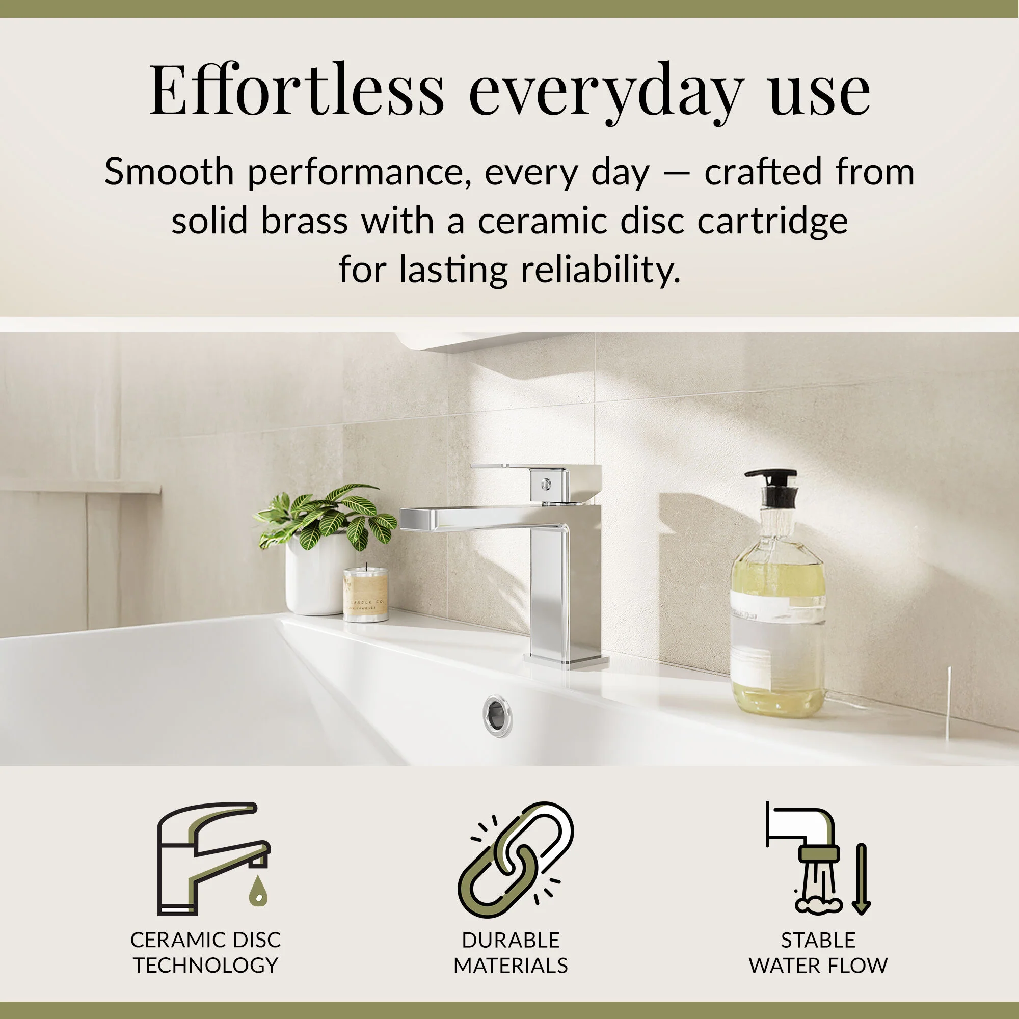 Milldale Contemporary Square Mono Basin Mixer Bathroom Sink Tap with Push Button Waste - Image 4