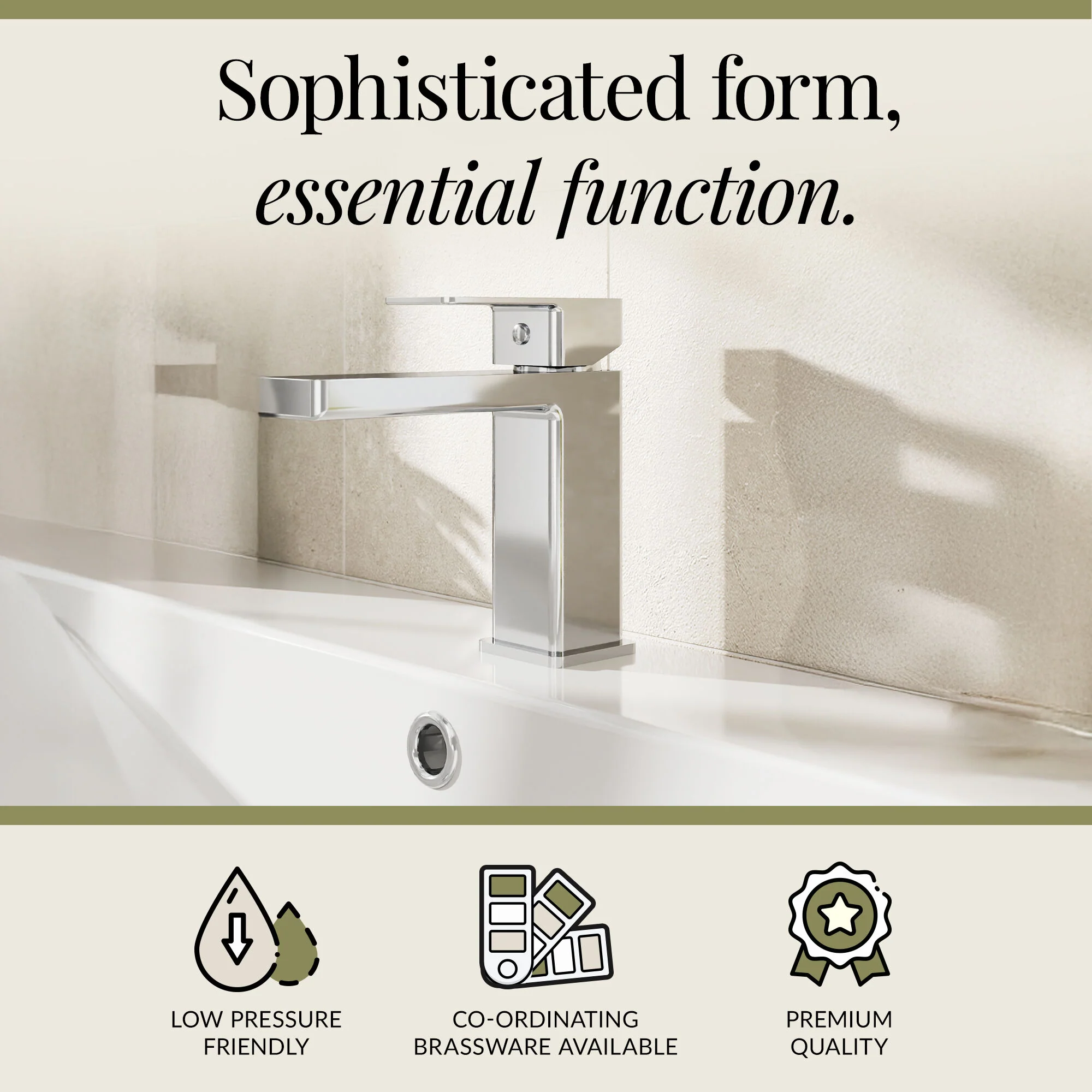 Milldale Contemporary Square Mono Basin Mixer Bathroom Sink Tap with Push Button Waste - Image 5
