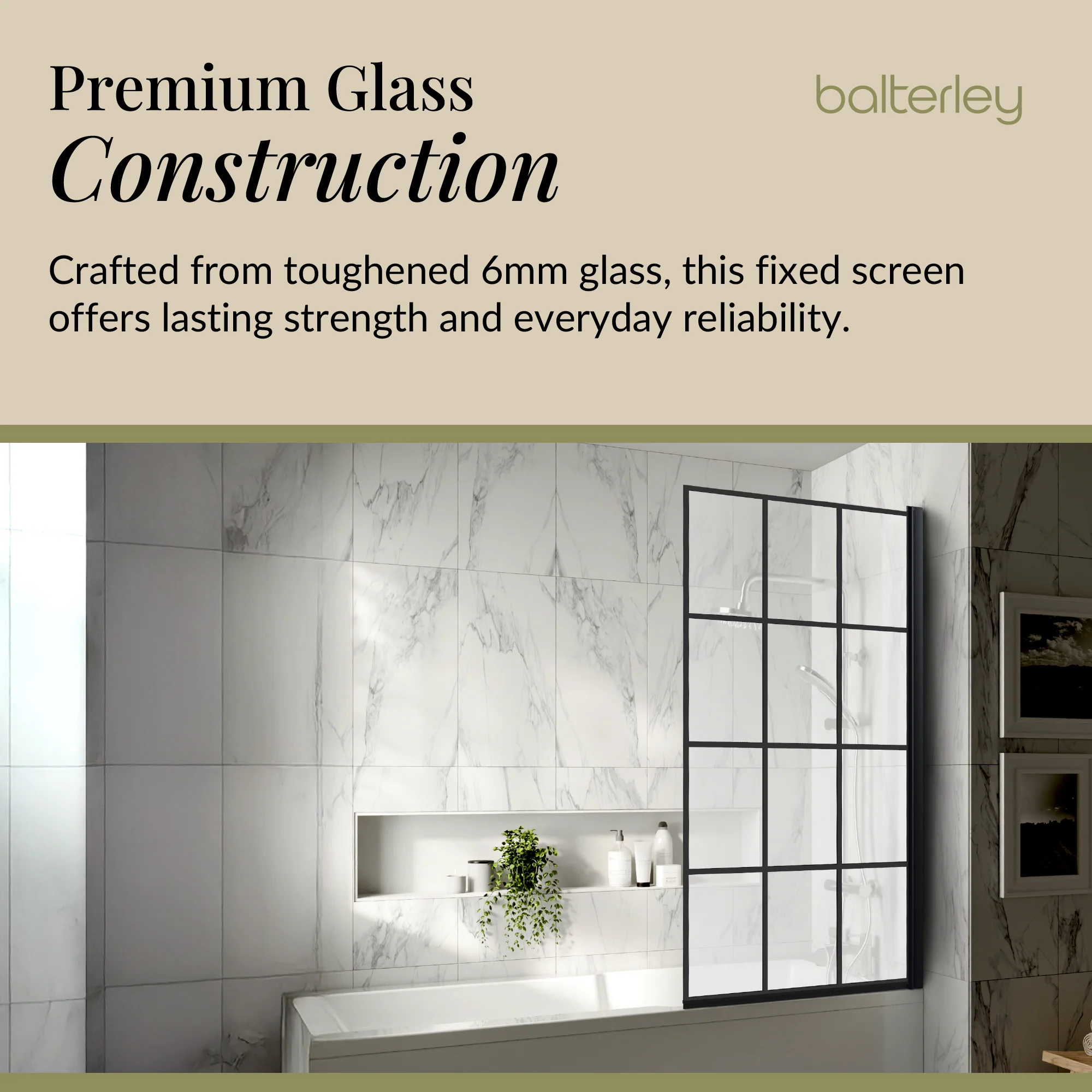Black Framed Reversible Hinged Shower Bath Screen – 6 mm Toughened Safety Glass,  H: 1430 × W: 790 × D: 38 mm - Image 3