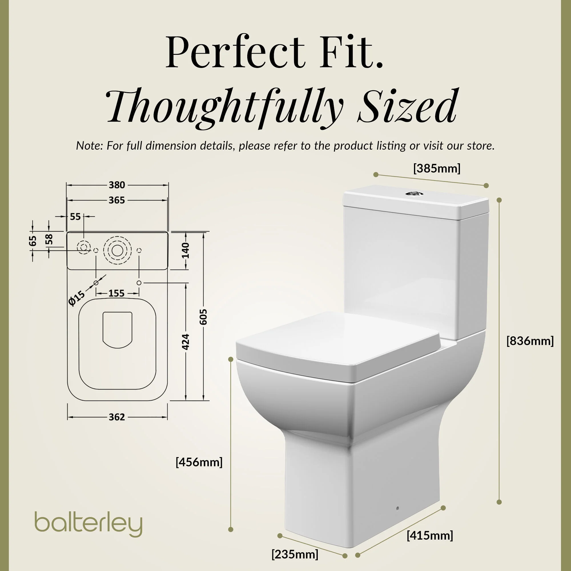 Hilderstone Modern Comfort Height Close Coupled Toilet with Soft Close Seat - Image 7