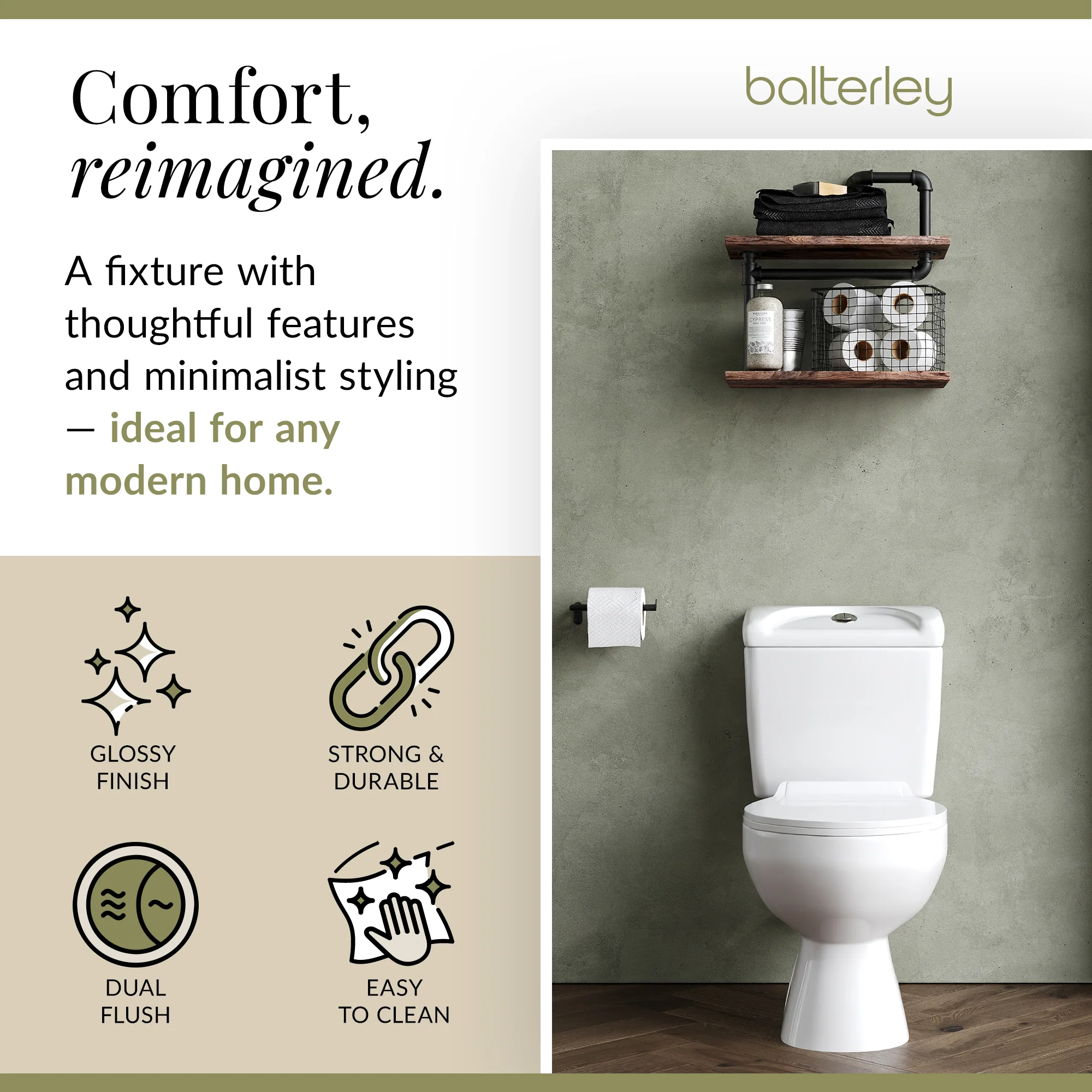 Anslow Compact Close-Coupled Toilet & Cistern with Standard Seat – White Ceramic, 748 x 382mm - Image 2