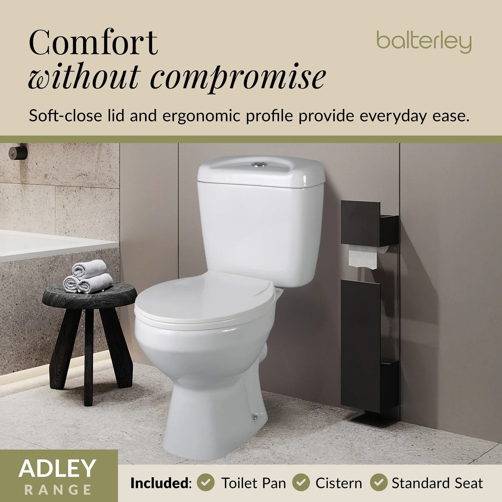Anslow Compact Close-Coupled Toilet & Cistern with Standard Seat – White Ceramic, 748 x 382mm - Image 4