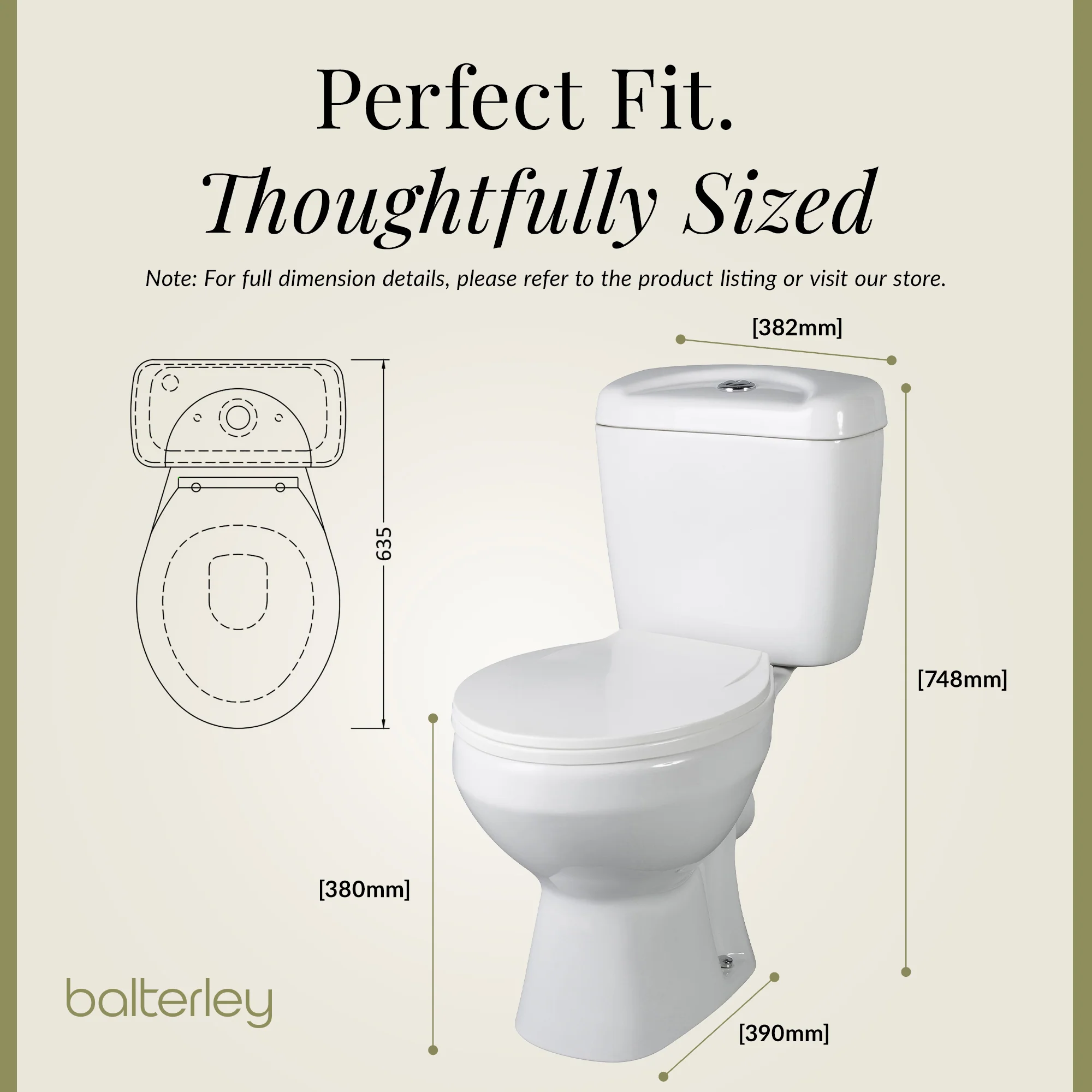 Anslow Compact Close-Coupled Toilet & Cistern with Standard Seat – White Ceramic, 748 x 382mm - Image 6