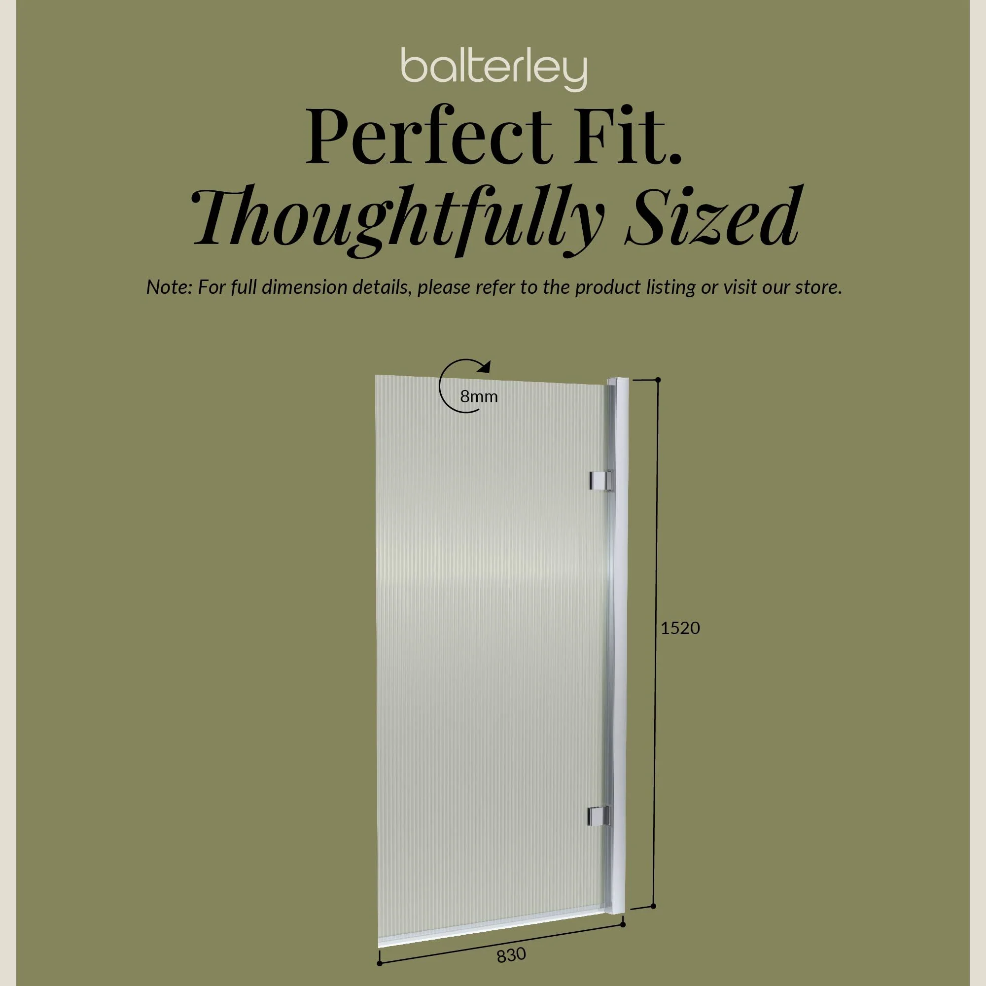 Contemporary 8mm Toughened Safety Glass Square Hinged Fluted Bath Screen - 1520 x 830 x 24mm - Choice of Colour - Image 9