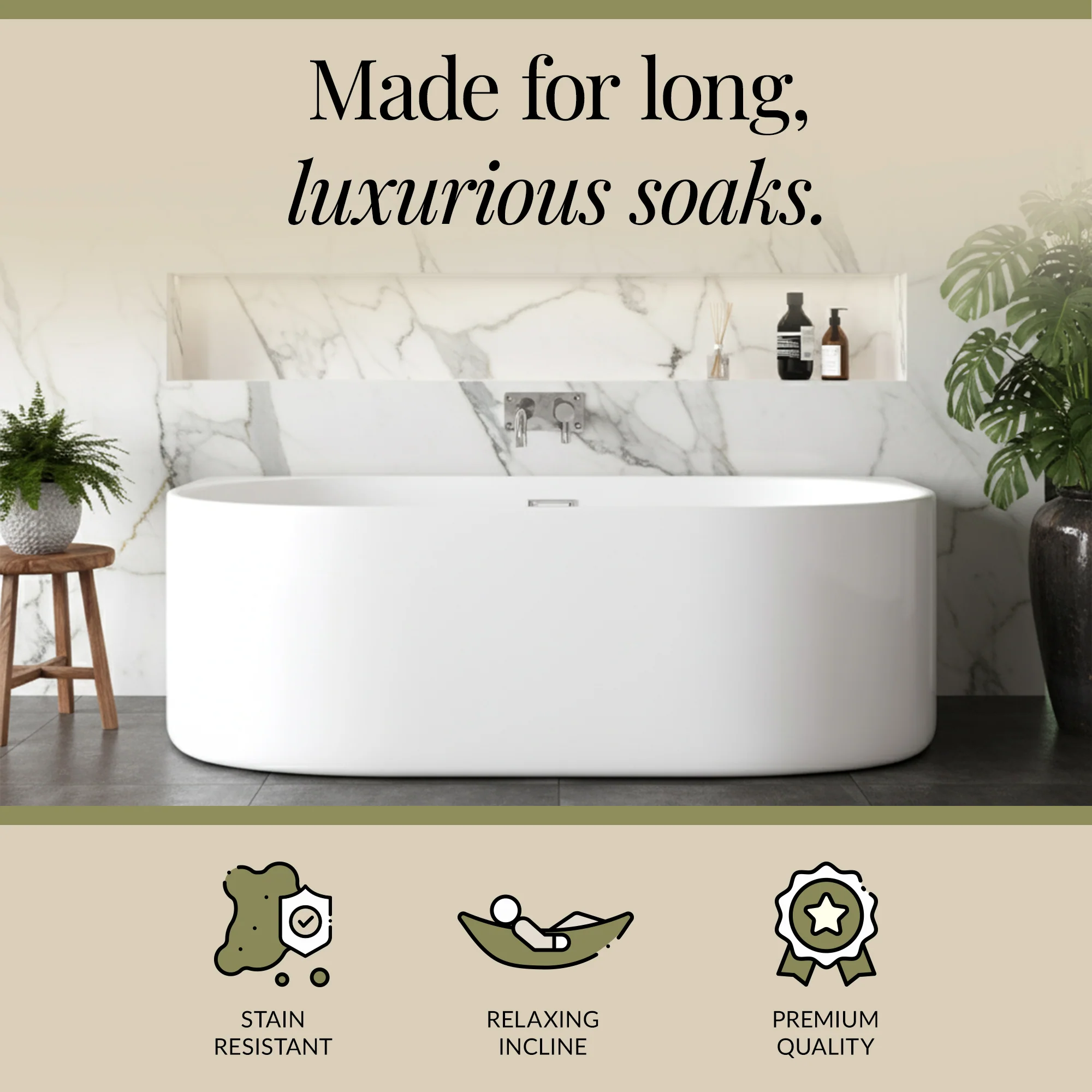 Contemporary Back To Wall Freestanding Bath from Balterley - Modern Design in Multiple Sizes - Image 11