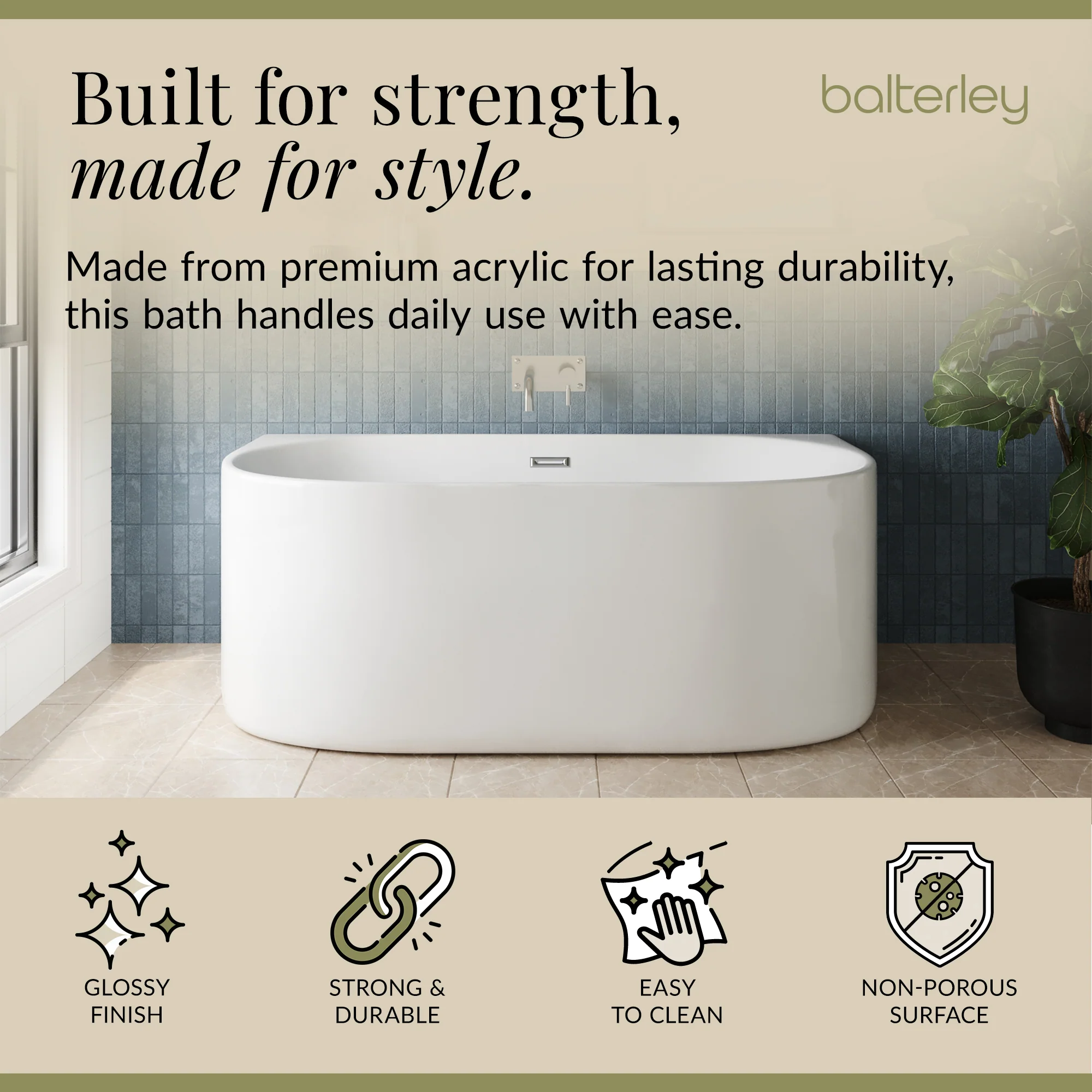 Contemporary Back To Wall Freestanding Bath from Balterley - Modern Design in Multiple Sizes - Image 12