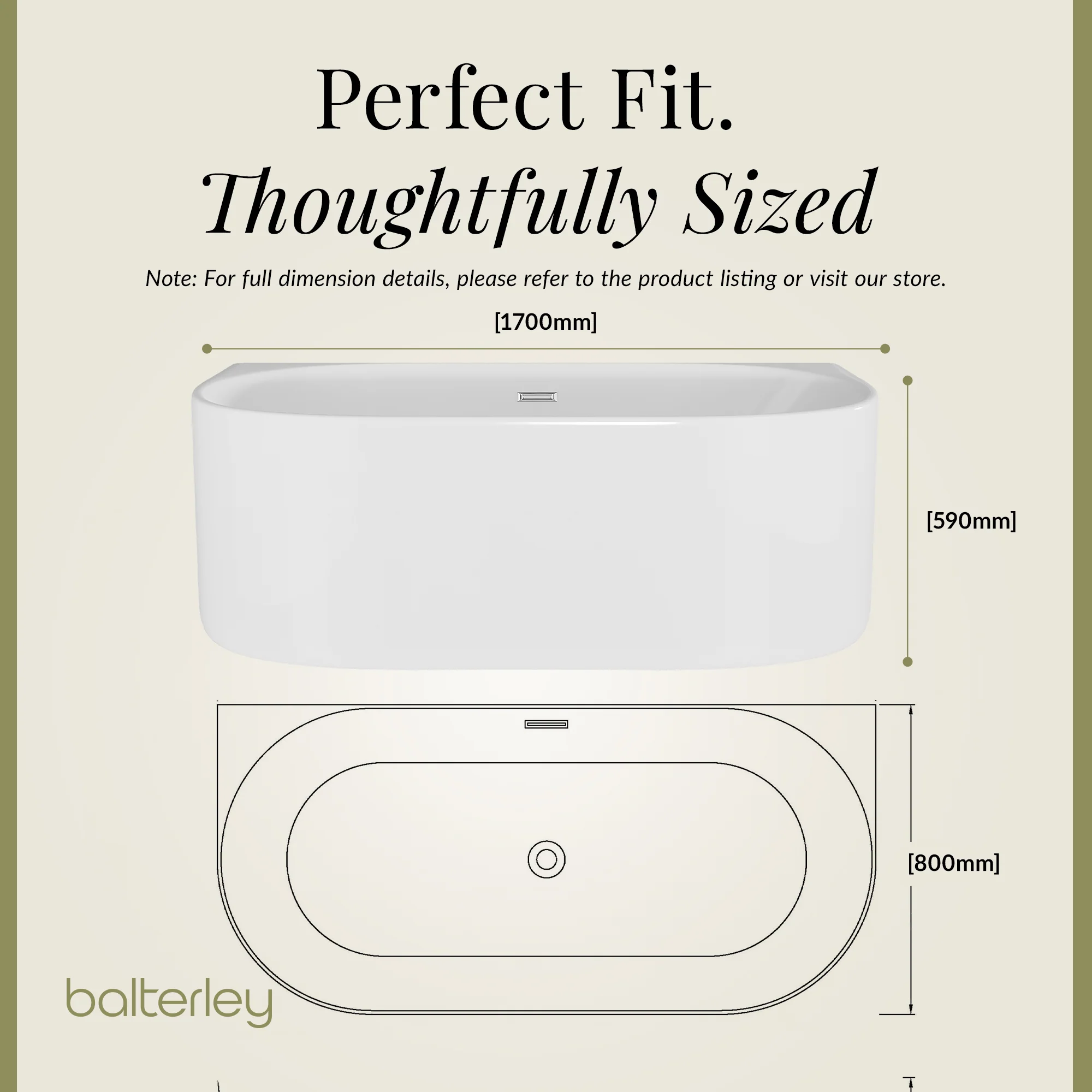 Contemporary Back To Wall Freestanding Bath from Balterley - Modern Design in Multiple Sizes - Image 15