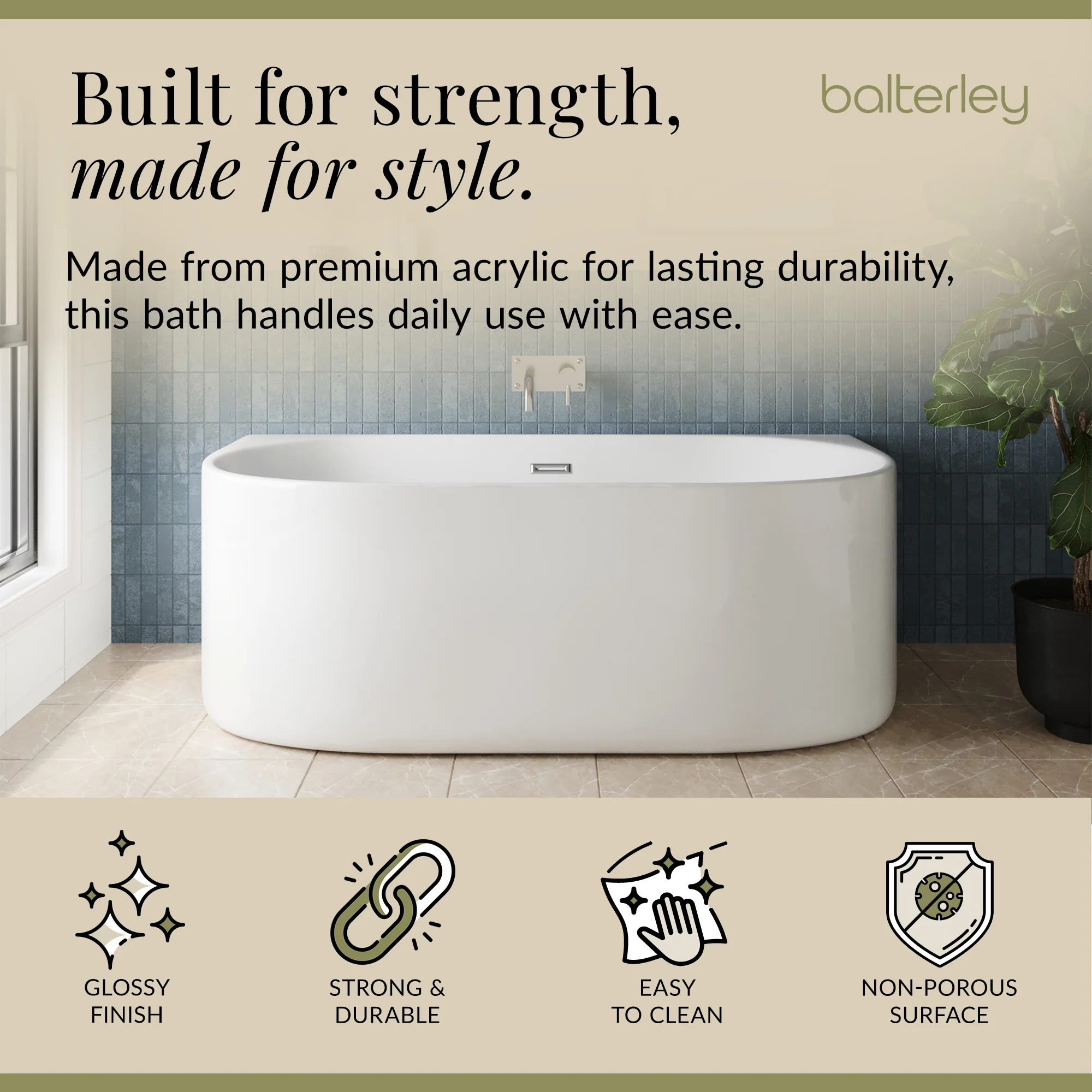 Contemporary Back To Wall Freestanding Bath from Balterley - Modern Design in Multiple Sizes - Image 16
