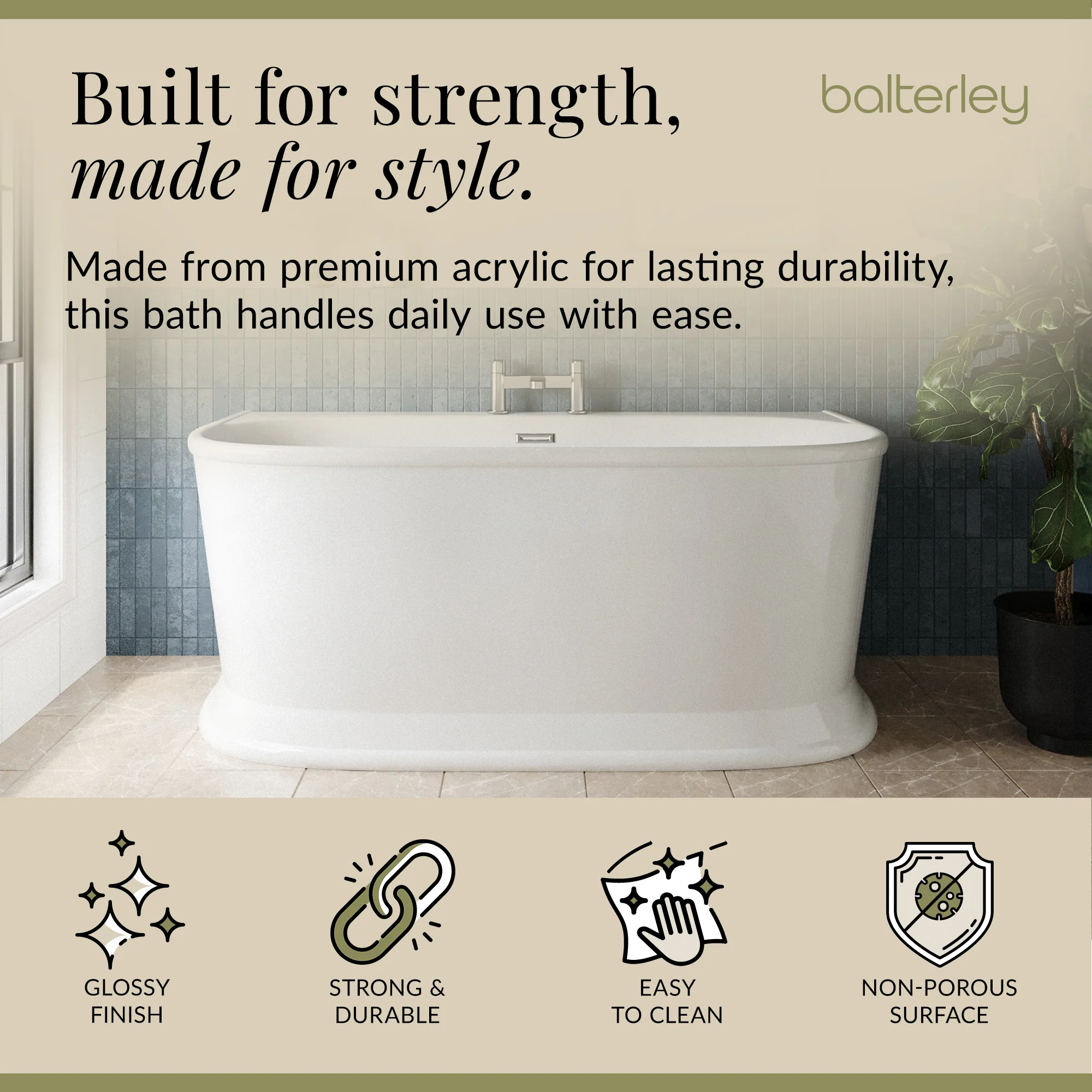 Contemporary Back To Wall Freestanding Bath from Balterley - Multiple Sizes Available - Image 11
