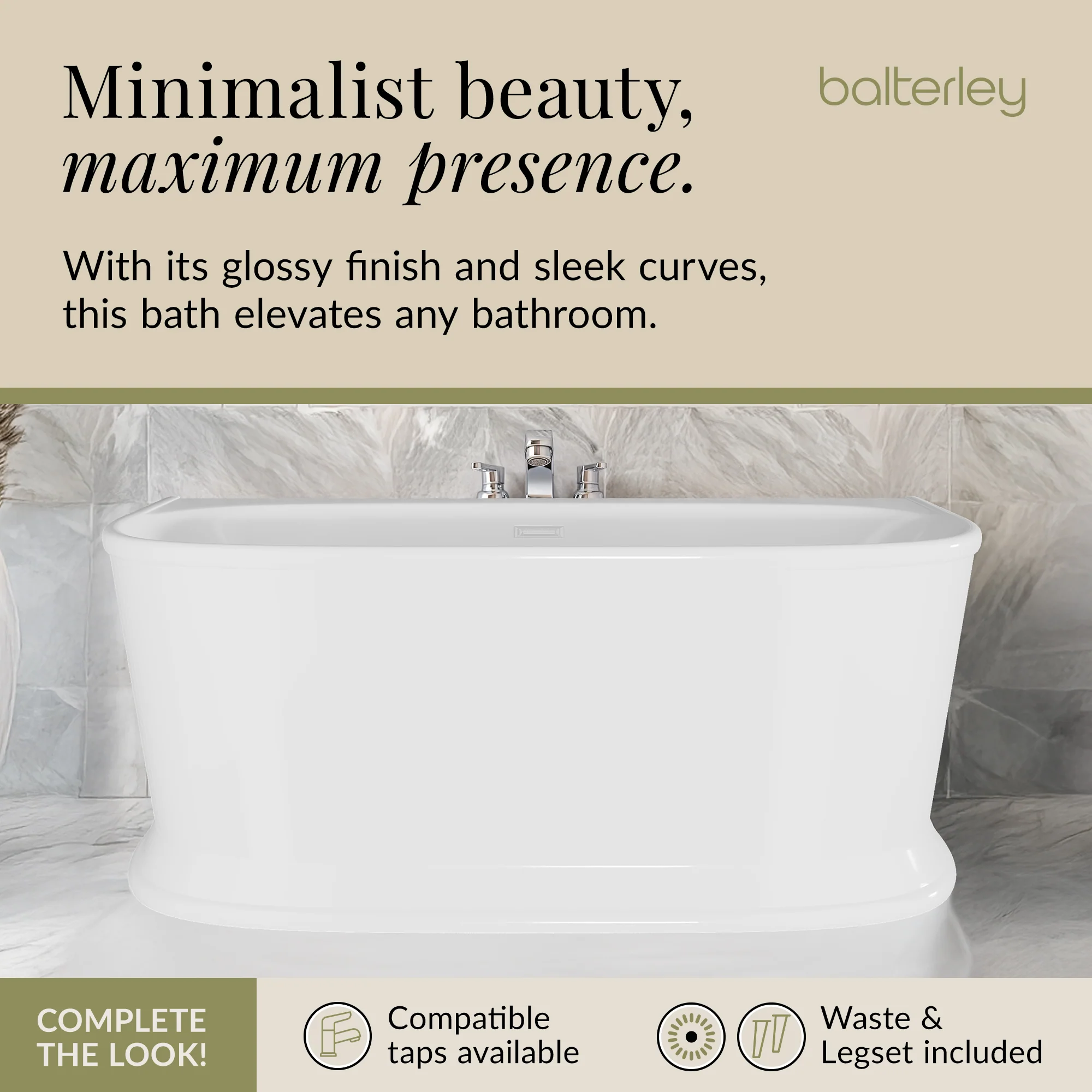 Contemporary Back To Wall Freestanding Bath from Balterley - Multiple Sizes Available - Image 14