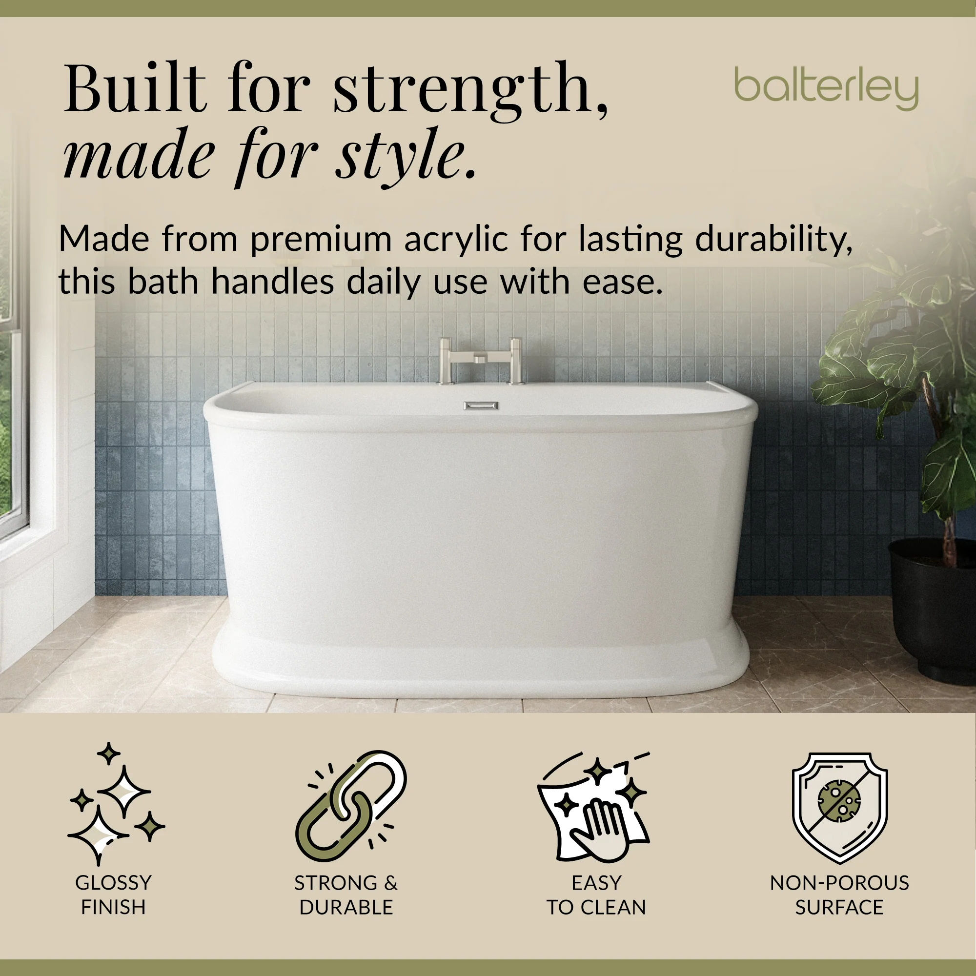 Contemporary Back To Wall Freestanding Bath from Balterley - Multiple Sizes Available - Image 16