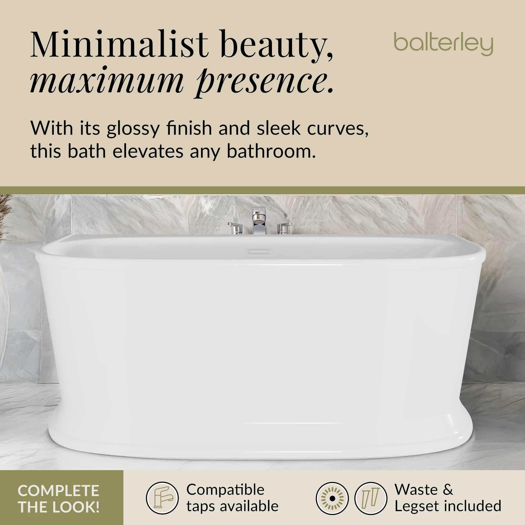 Contemporary Back To Wall Freestanding Bath from Balterley - Multiple Sizes Available - Image 8