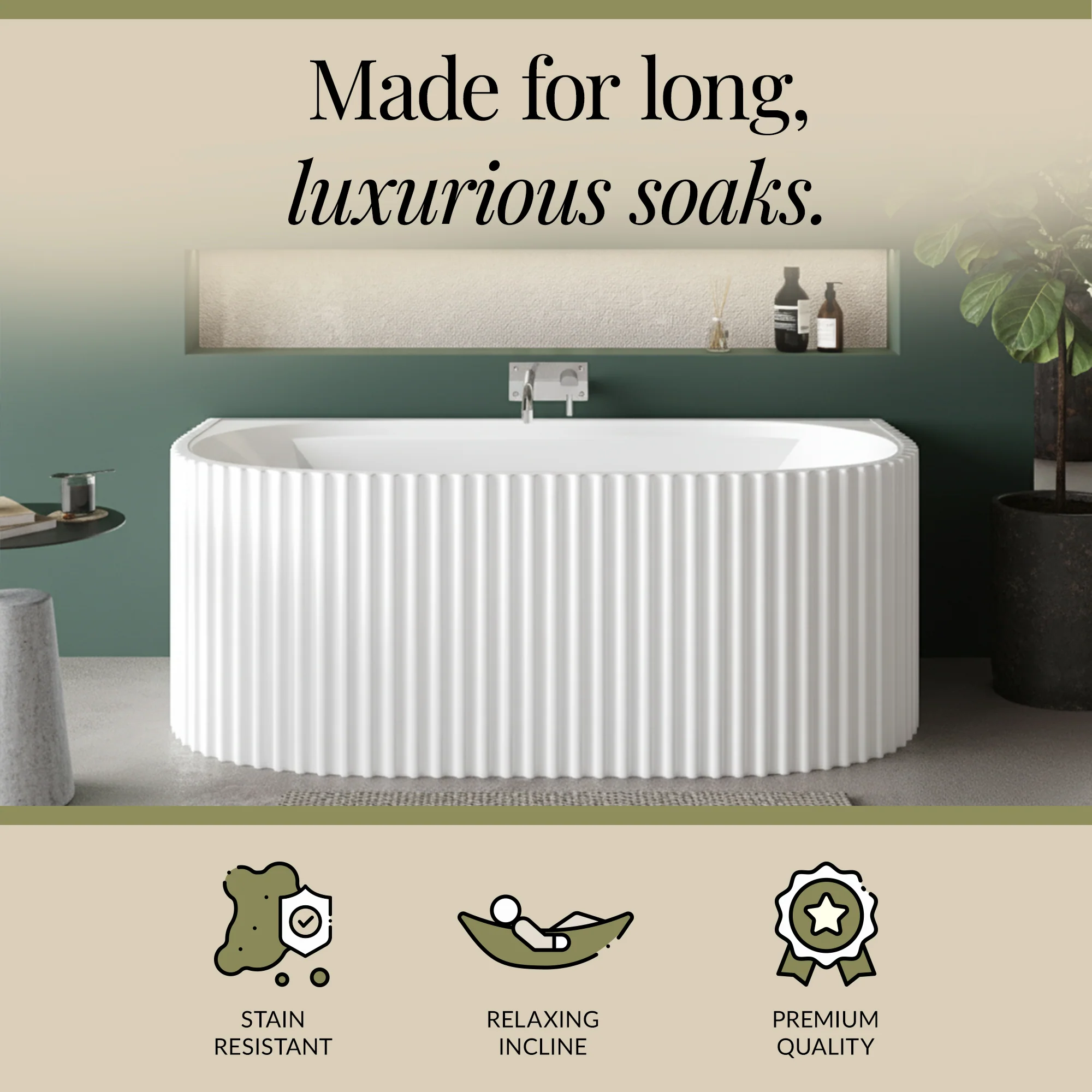 Contemporary Back To Wall Freestanding Bath with Ribbing from Balterley - Multiple Sizes Available - Image 10