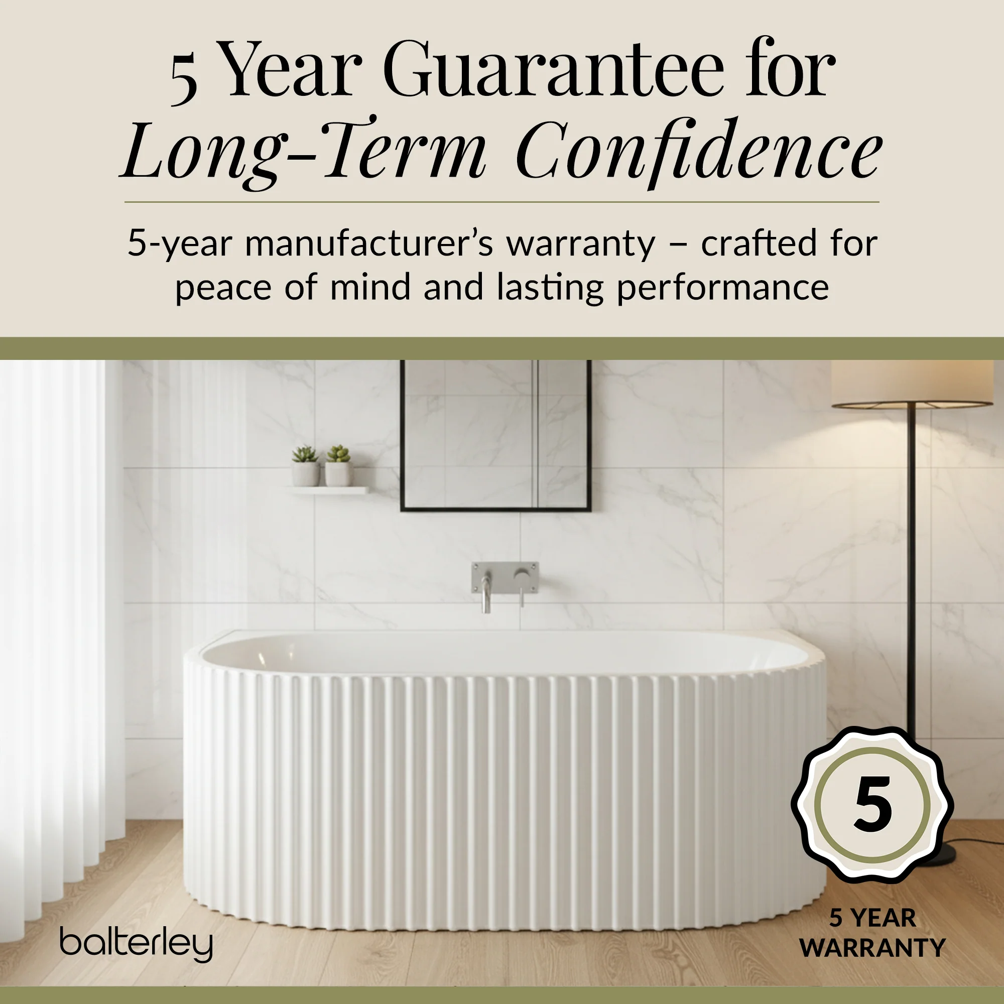 Contemporary Back To Wall Freestanding Bath with Ribbing from Balterley - Multiple Sizes Available - Image 13