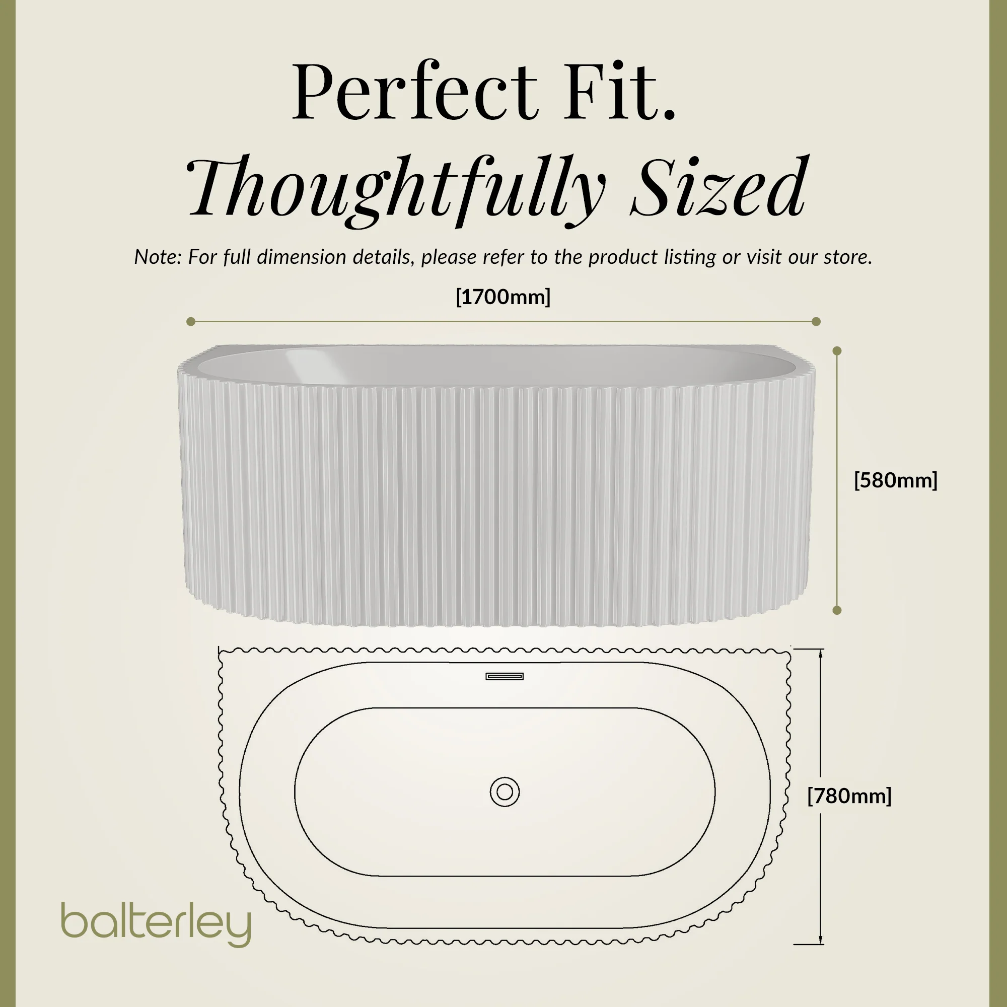 Contemporary Back To Wall Freestanding Bath with Ribbing from Balterley - Multiple Sizes Available - Image 17