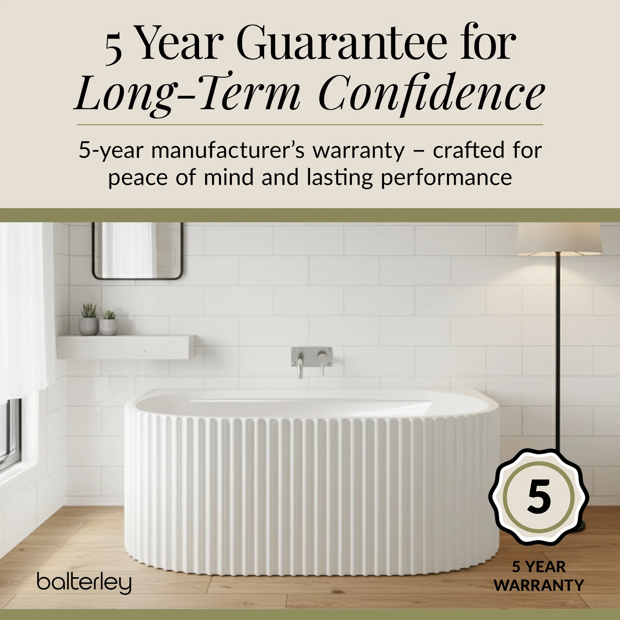 Contemporary Back To Wall Freestanding Bath with Ribbing from Balterley - Multiple Sizes Available - Image 7