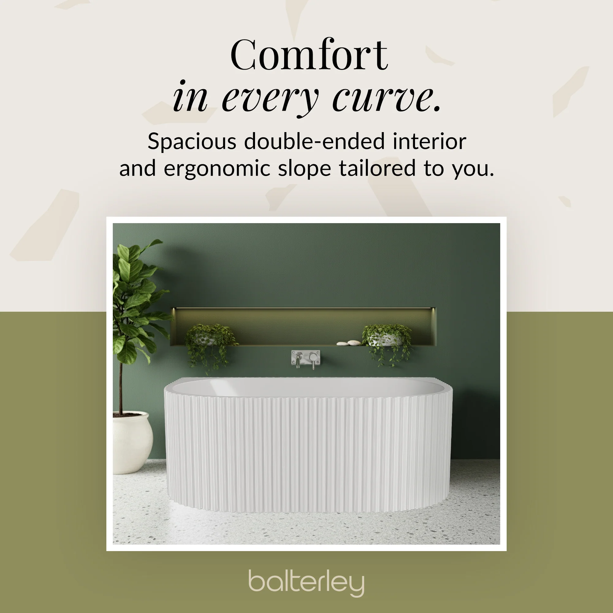 Contemporary Back To Wall Freestanding Bath with Ribbing from Balterley - Multiple Sizes Available - Image 9