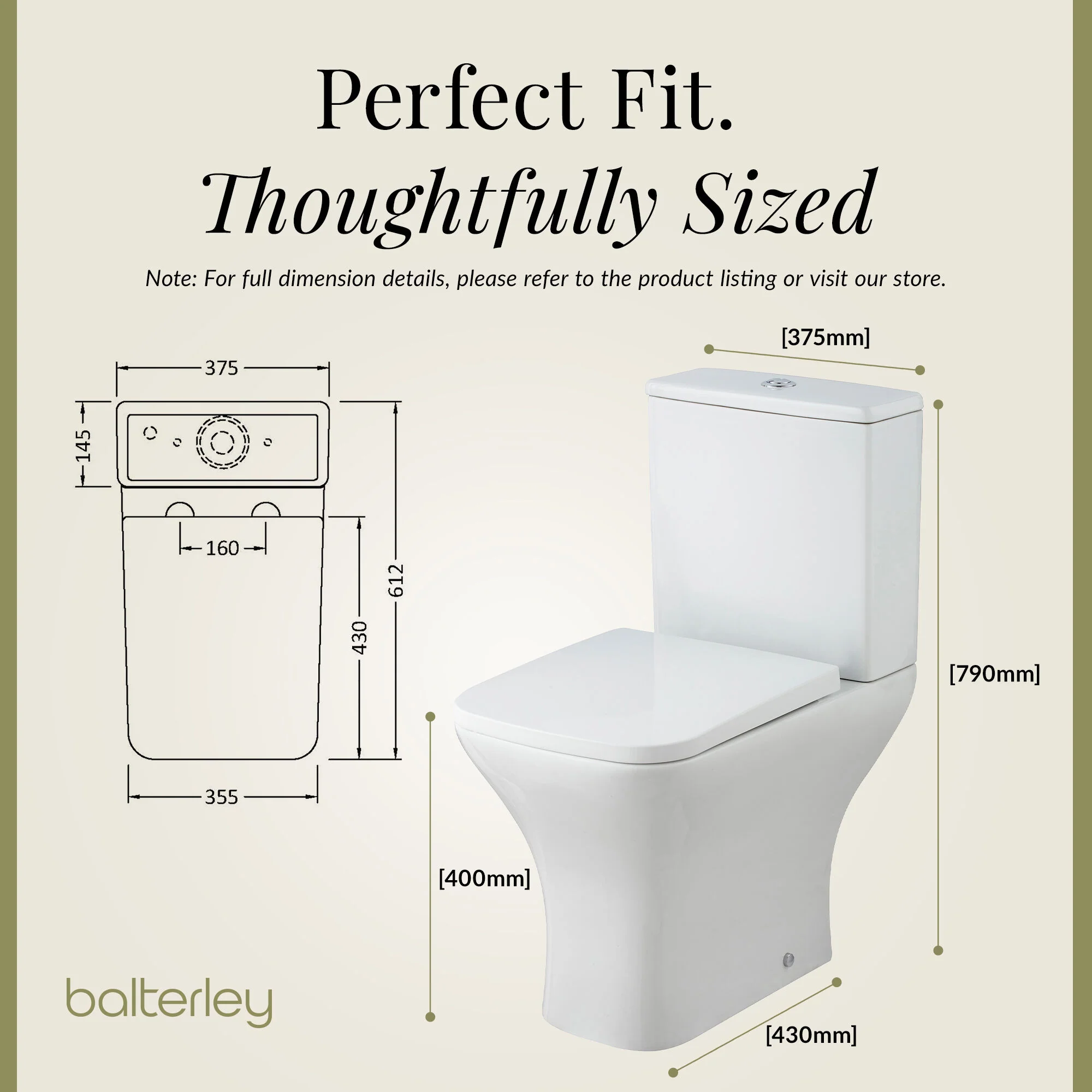 Hilderstone Modern Close Coupled Toilet with Soft Close Seat - Image 10