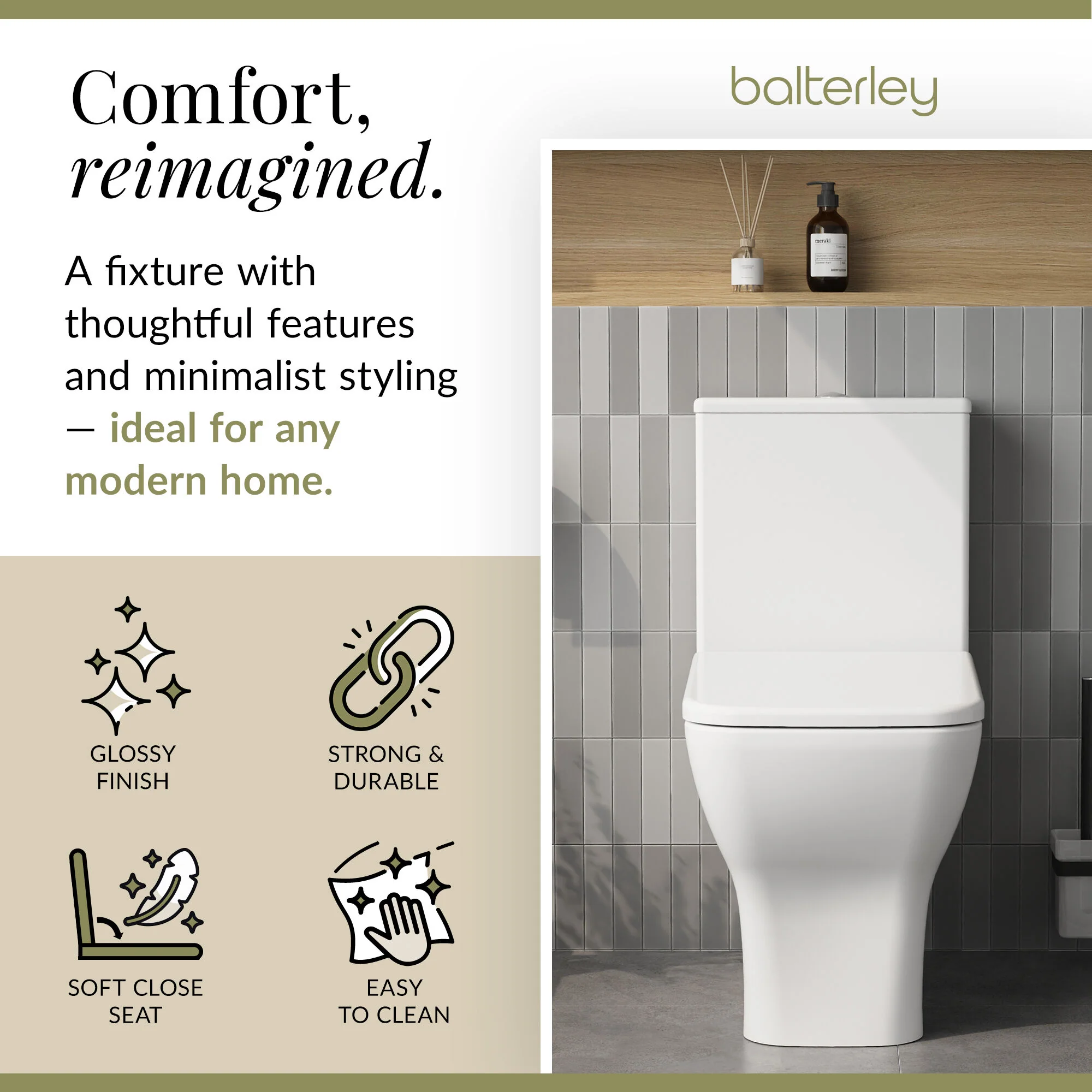 Hilderstone Modern Close Coupled Toilet with Soft Close Seat - Image 6