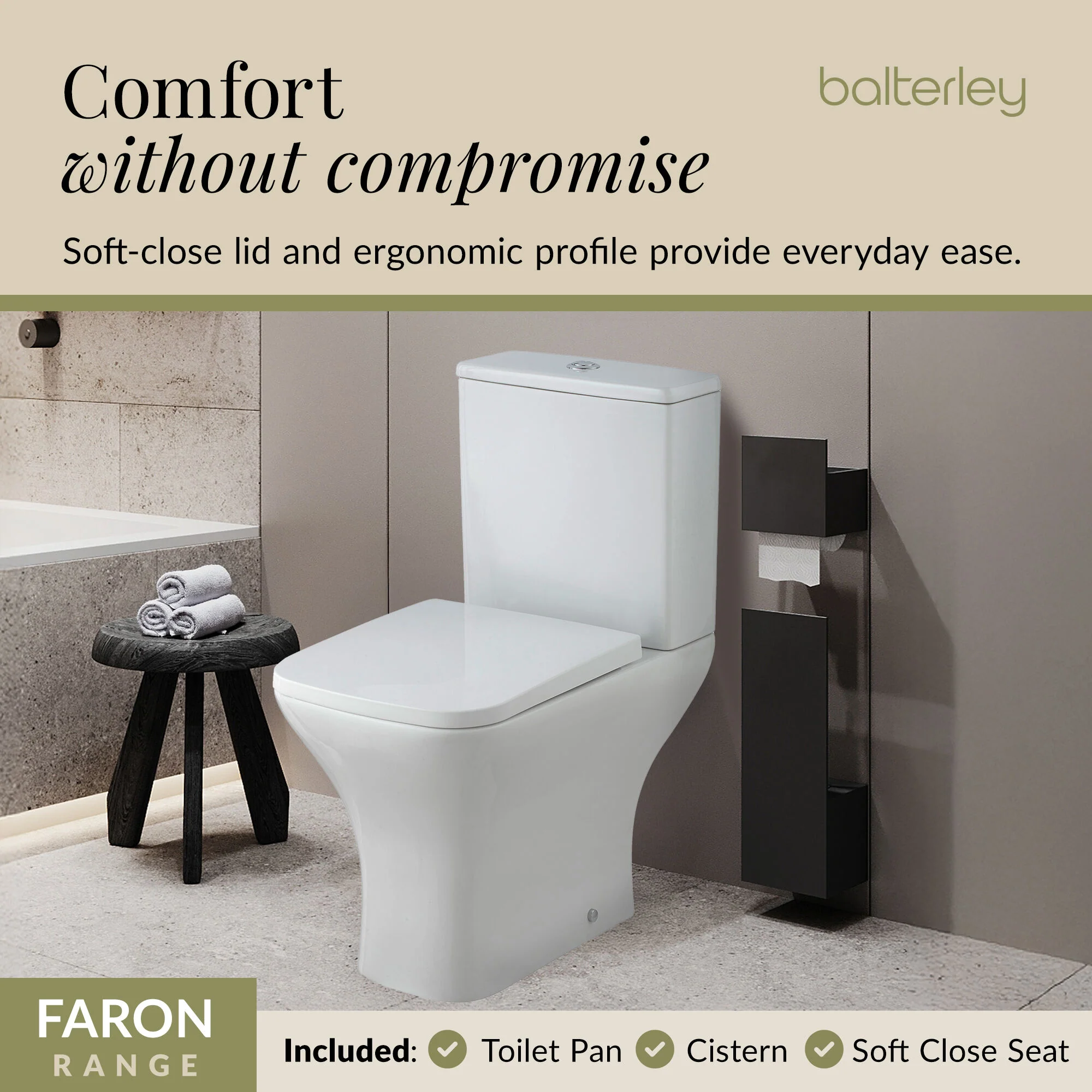 Hilderstone Modern Close Coupled Toilet with Soft Close Seat - Image 7