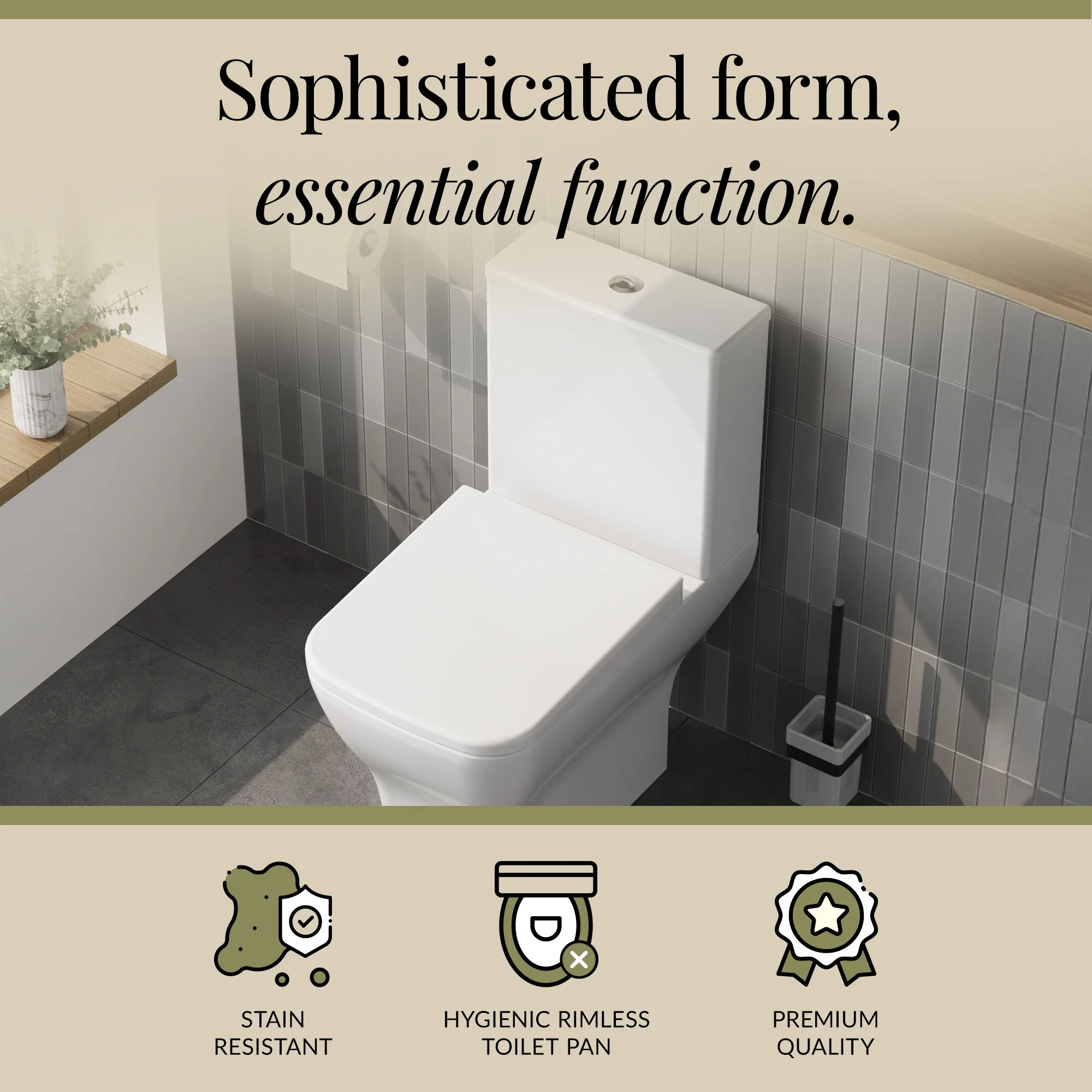 Hilderstone Modern Close Coupled Toilet with Soft Close Seat - Image 9
