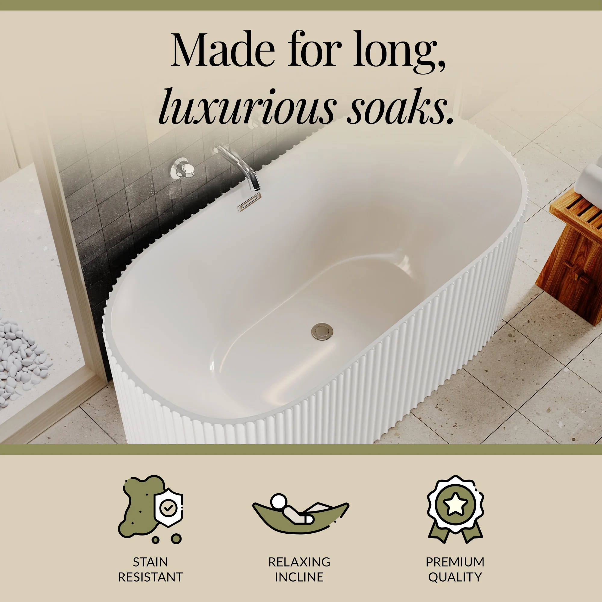 Contemporary Curved Freestanding Bath from Balterley - Modern Ribbed Design in Multiple Sizes - Image 10