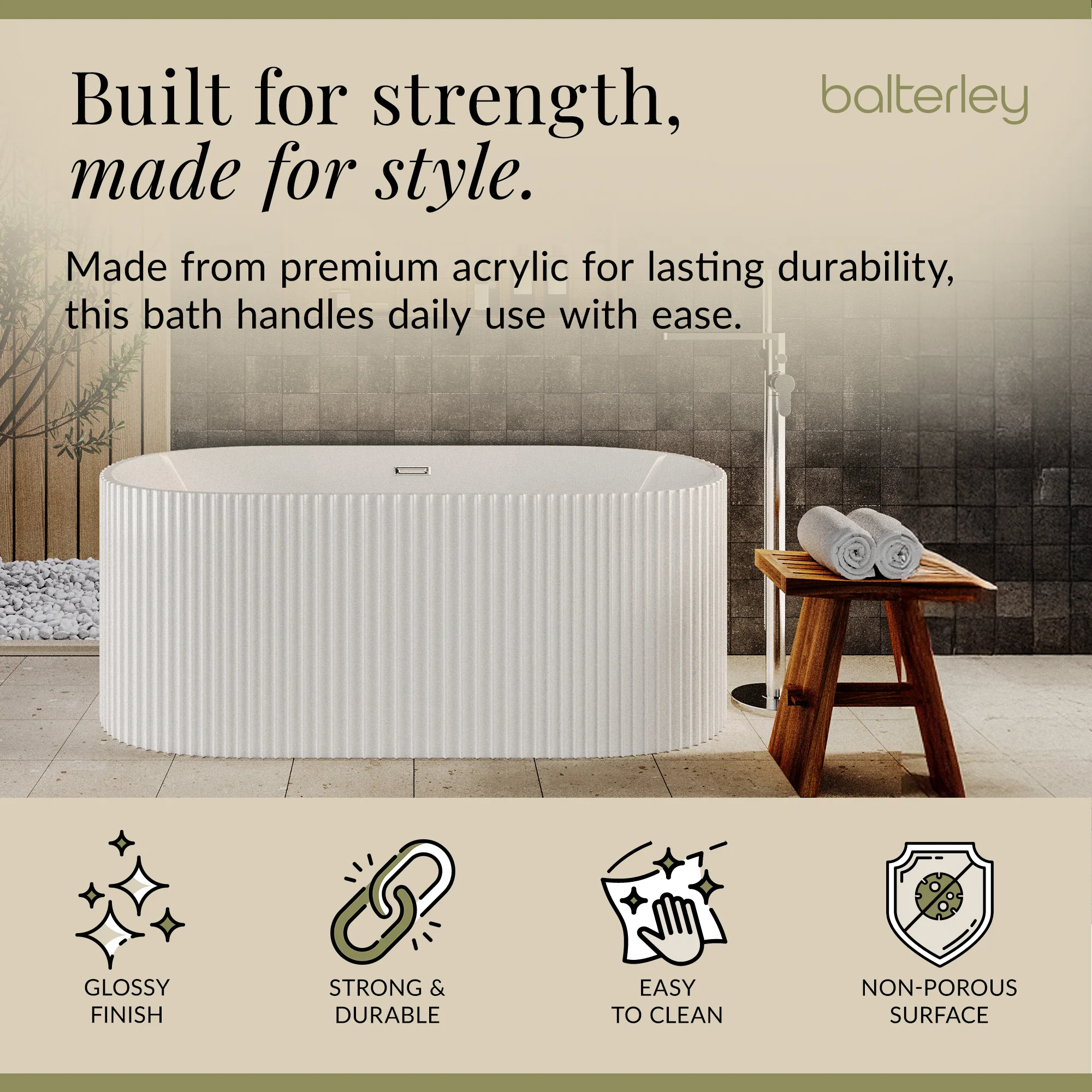 Contemporary Curved Freestanding Bath from Balterley - Modern Ribbed Design in Multiple Sizes - Image 11