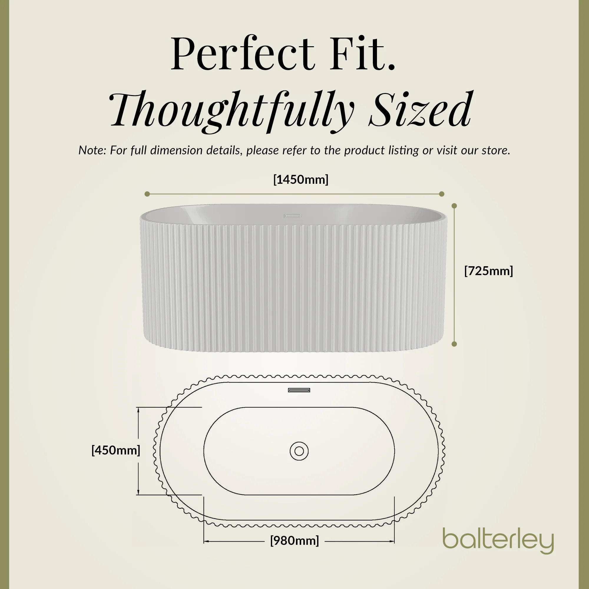 Contemporary Curved Freestanding Bath from Balterley - Modern Ribbed Design in Multiple Sizes - Image 13