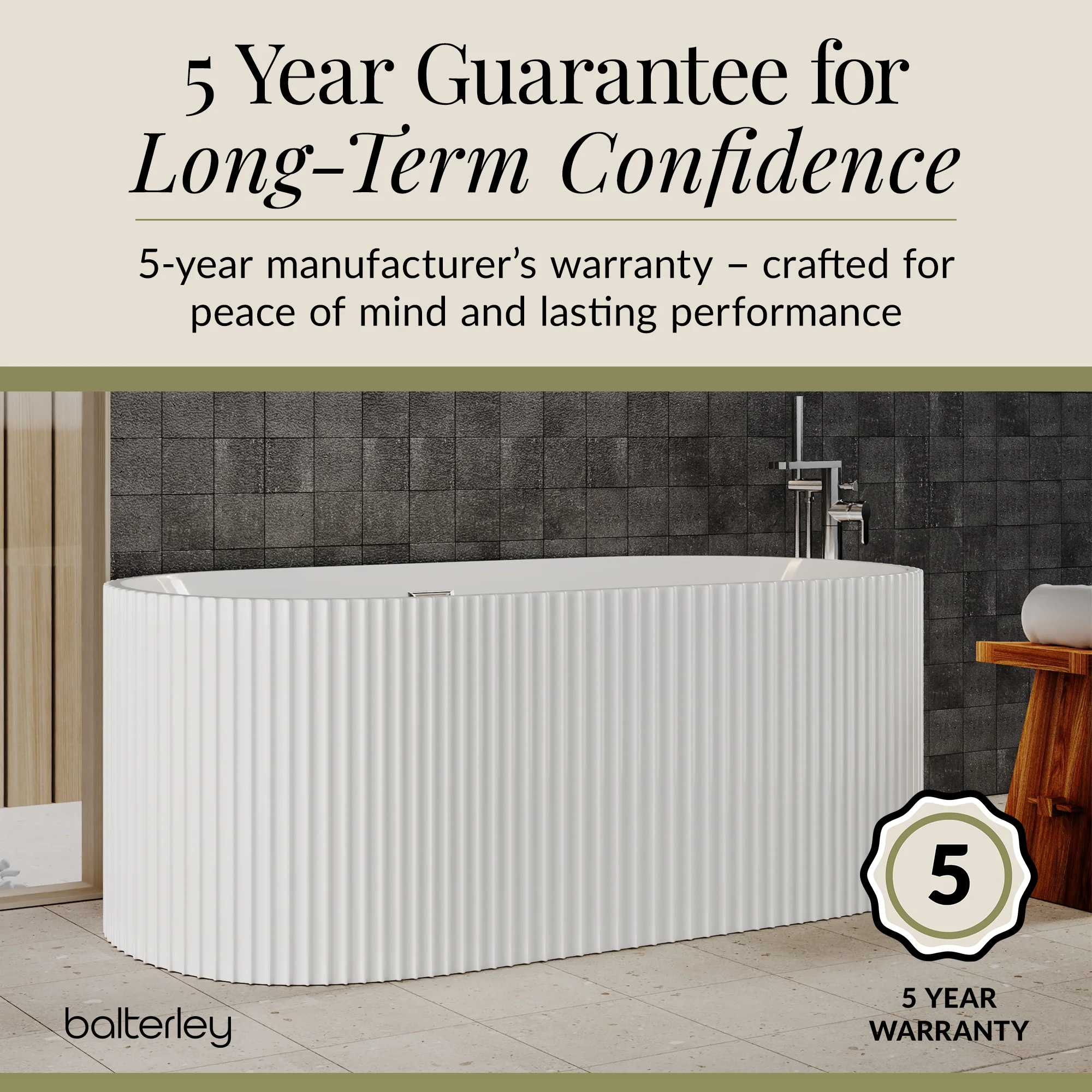 Contemporary Curved Freestanding Bath from Balterley - Modern Ribbed Design in Multiple Sizes - Image 15