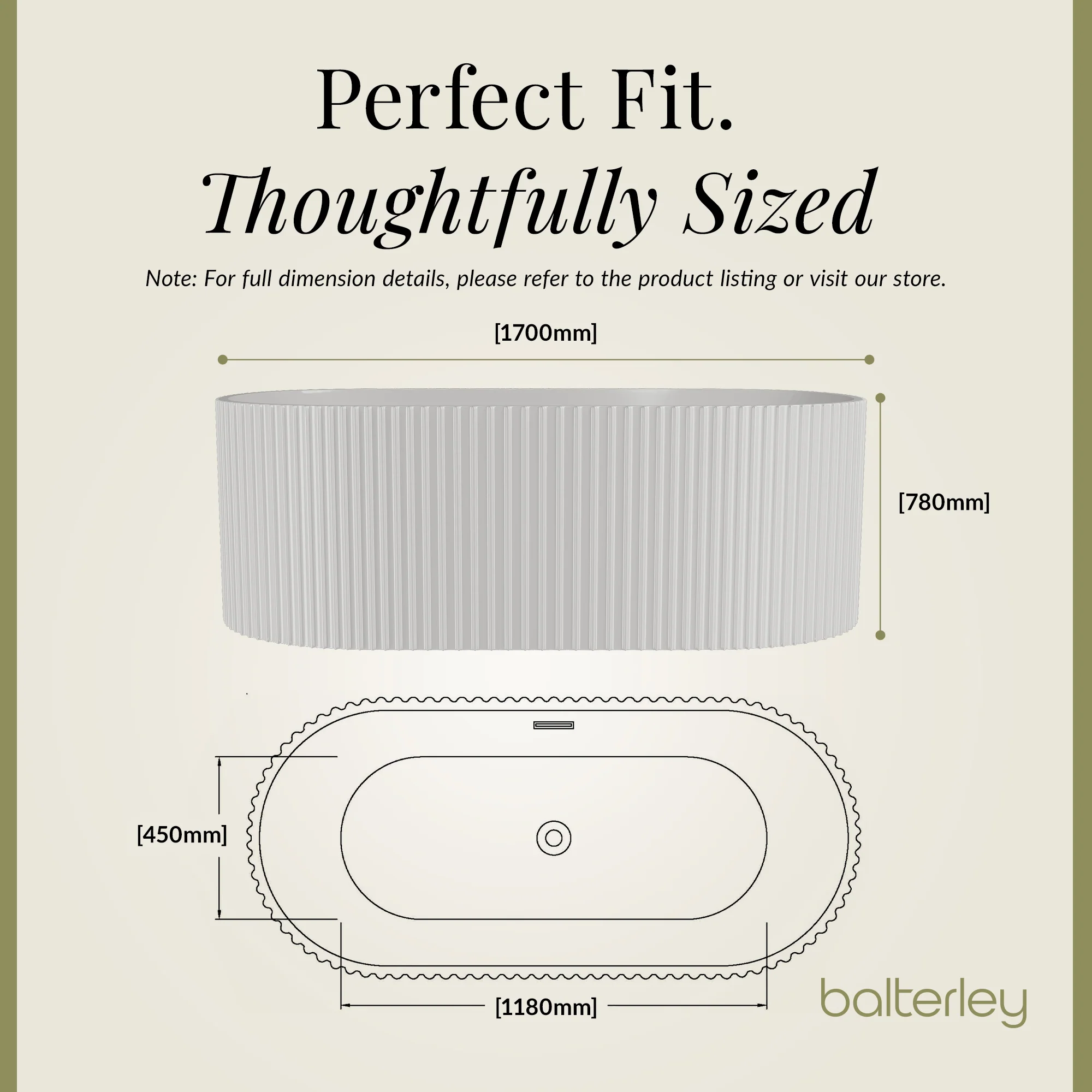Contemporary Curved Freestanding Bath from Balterley - Modern Ribbed Design in Multiple Sizes - Image 16