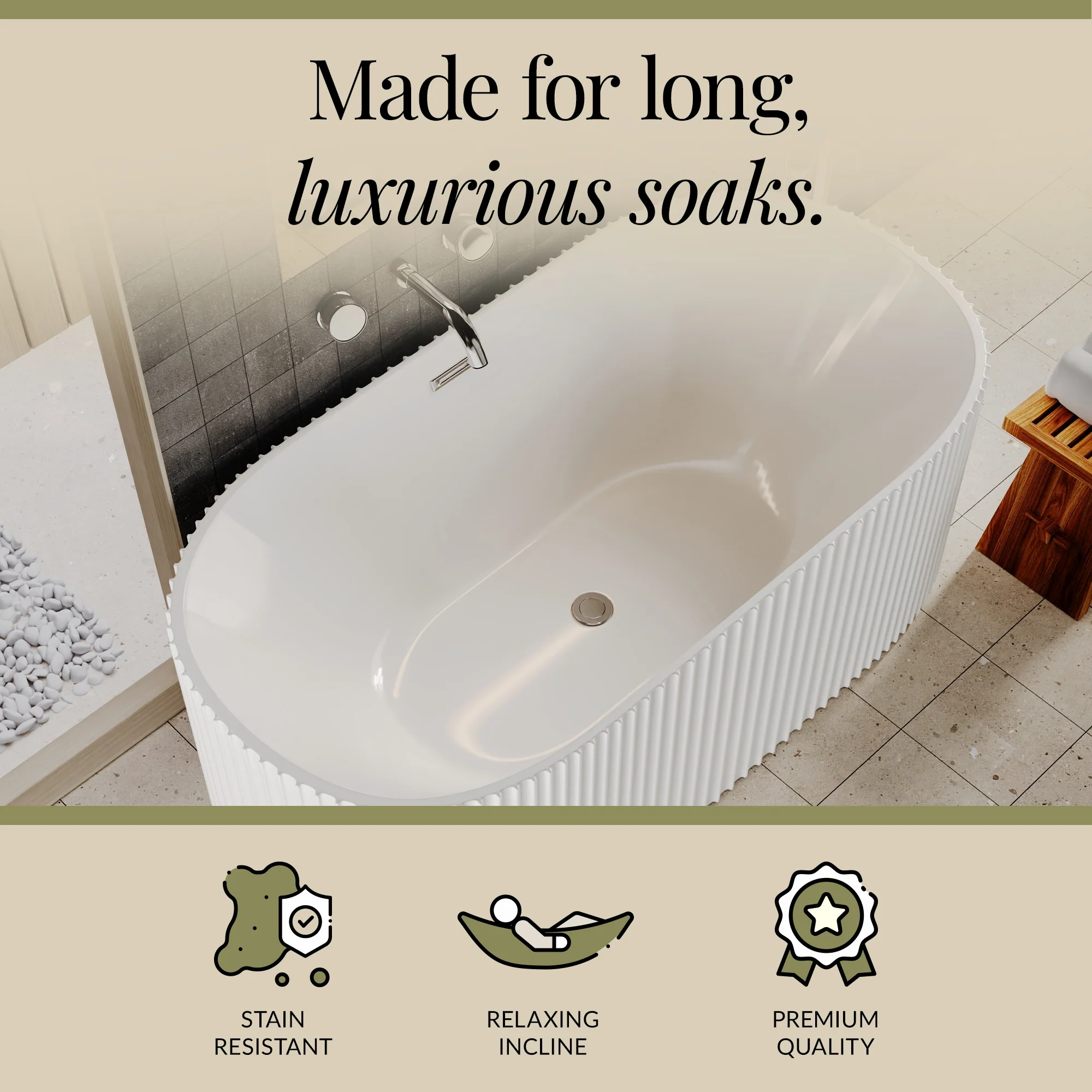 Contemporary Curved Freestanding Bath from Balterley - Modern Ribbed Design in Multiple Sizes - Image 17