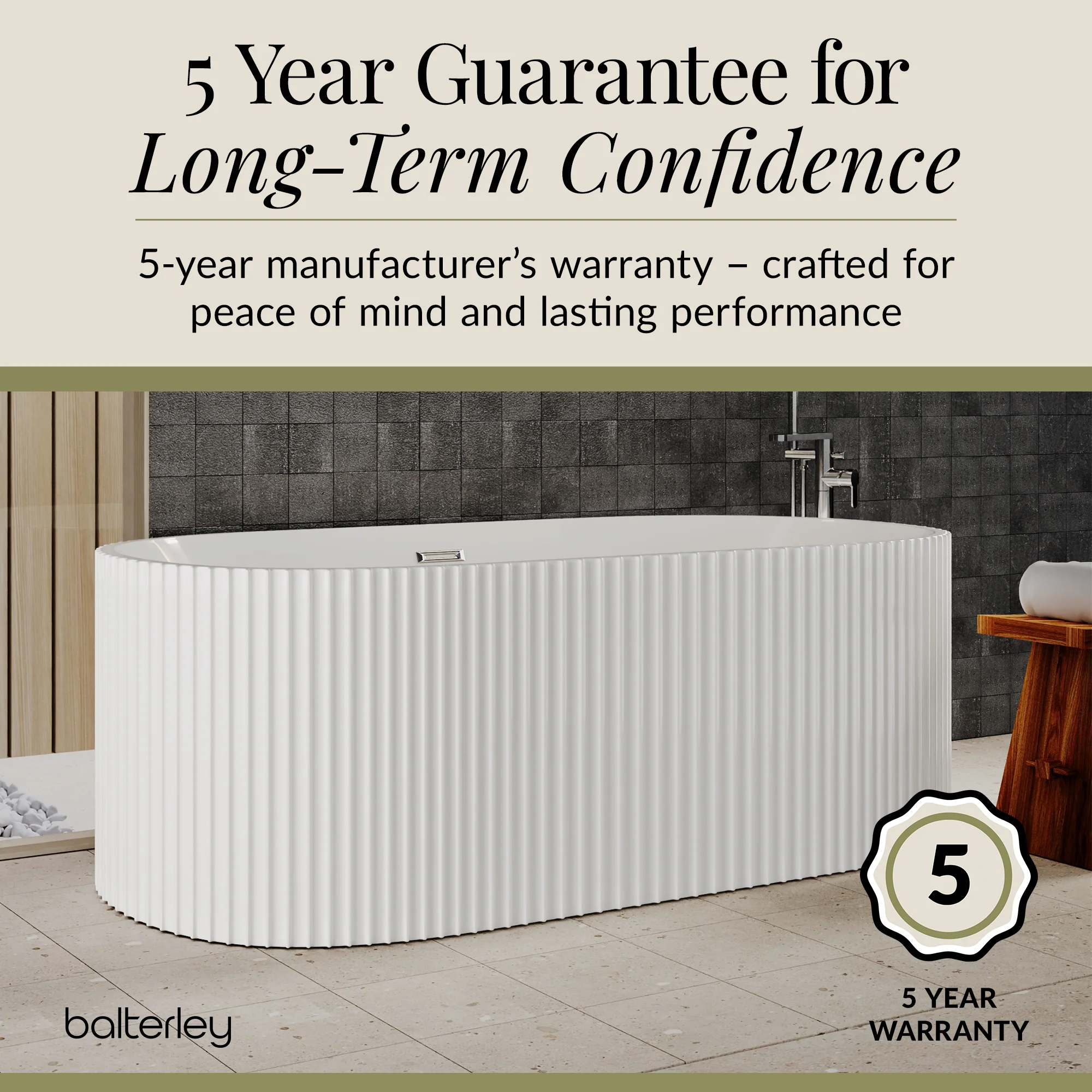 Contemporary Curved Freestanding Bath from Balterley - Modern Ribbed Design in Multiple Sizes - Image 19