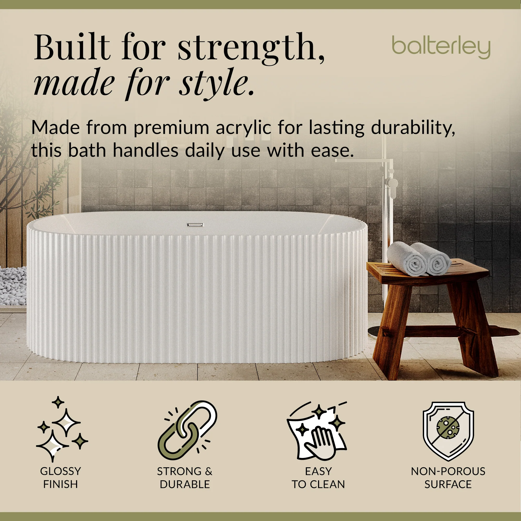 Contemporary Curved Freestanding Bath from Balterley - Modern Ribbed Design in Multiple Sizes - Image 21