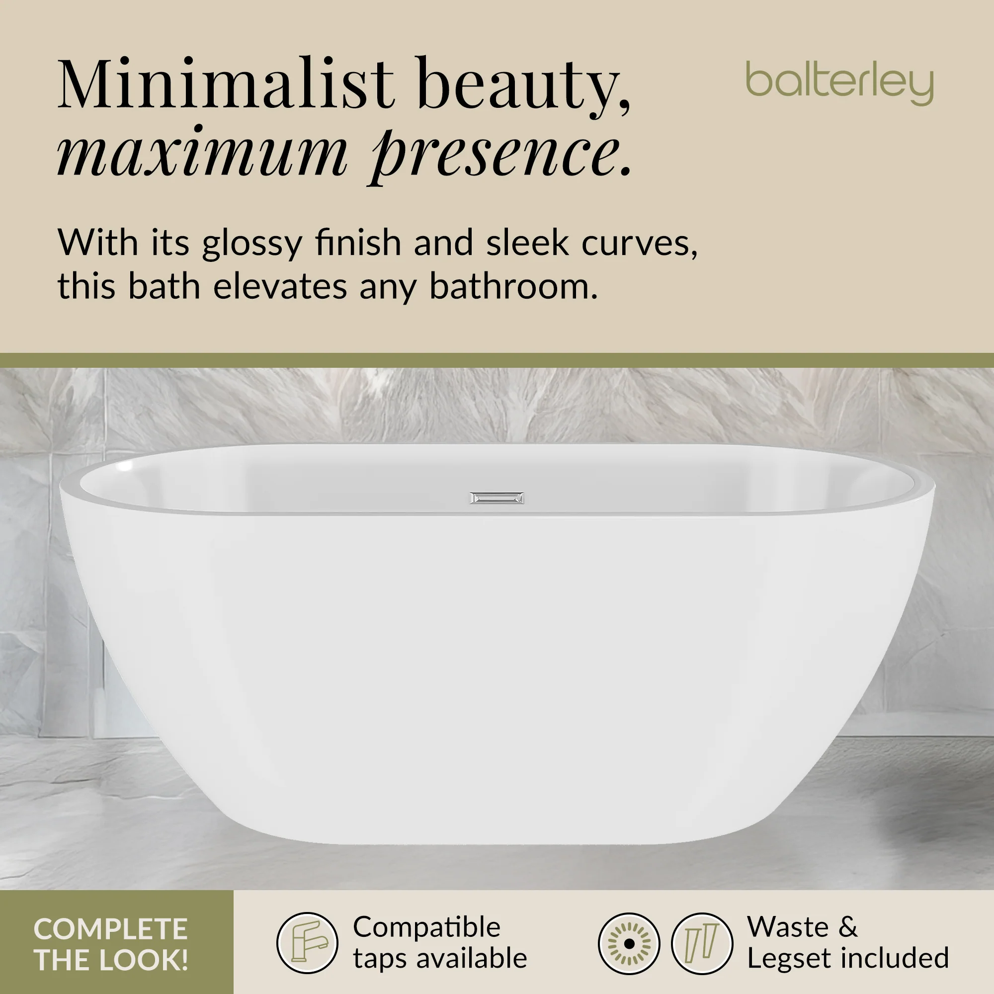Contemporary Oval Freestanding Bath and Waste from Balterley - Multiple Sizes Available - Image 17