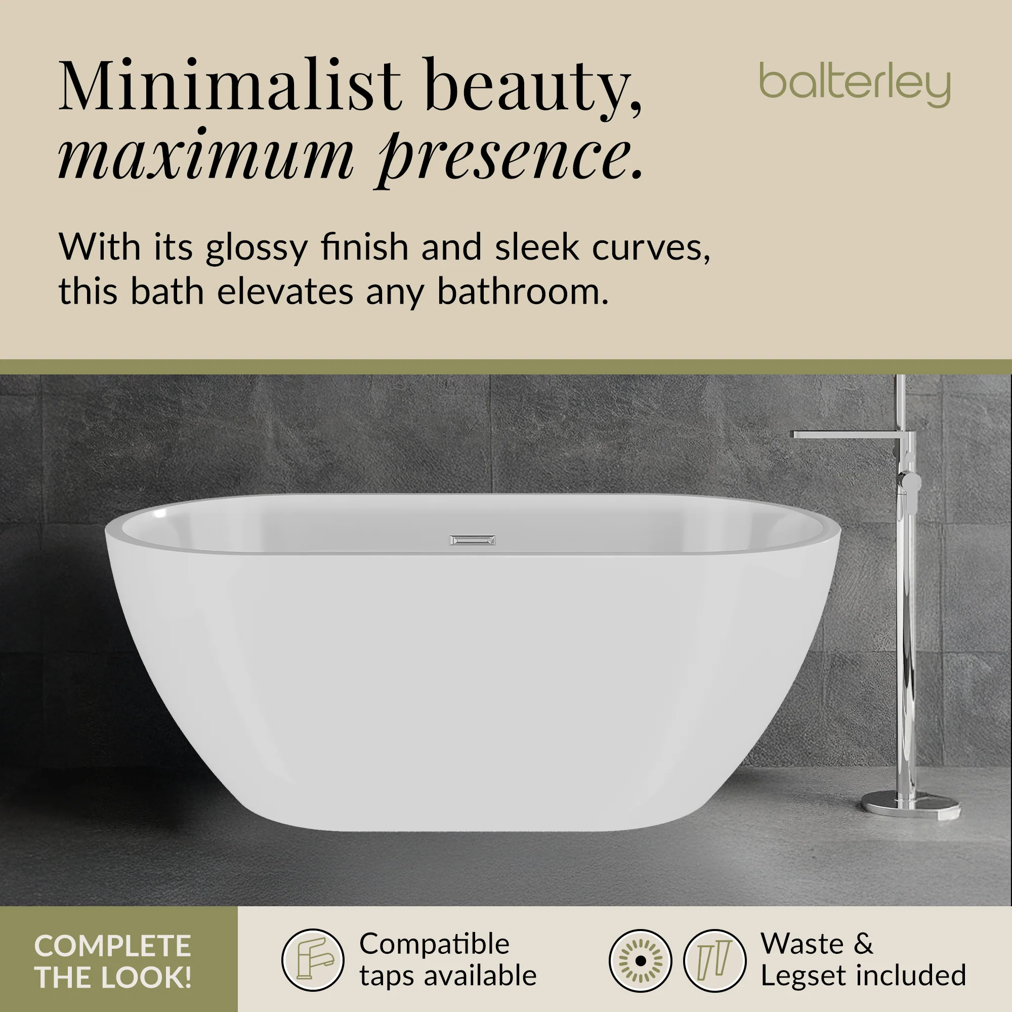 Contemporary Oval Freestanding Bath and Waste from Balterley - Multiple Sizes Available - Image 27