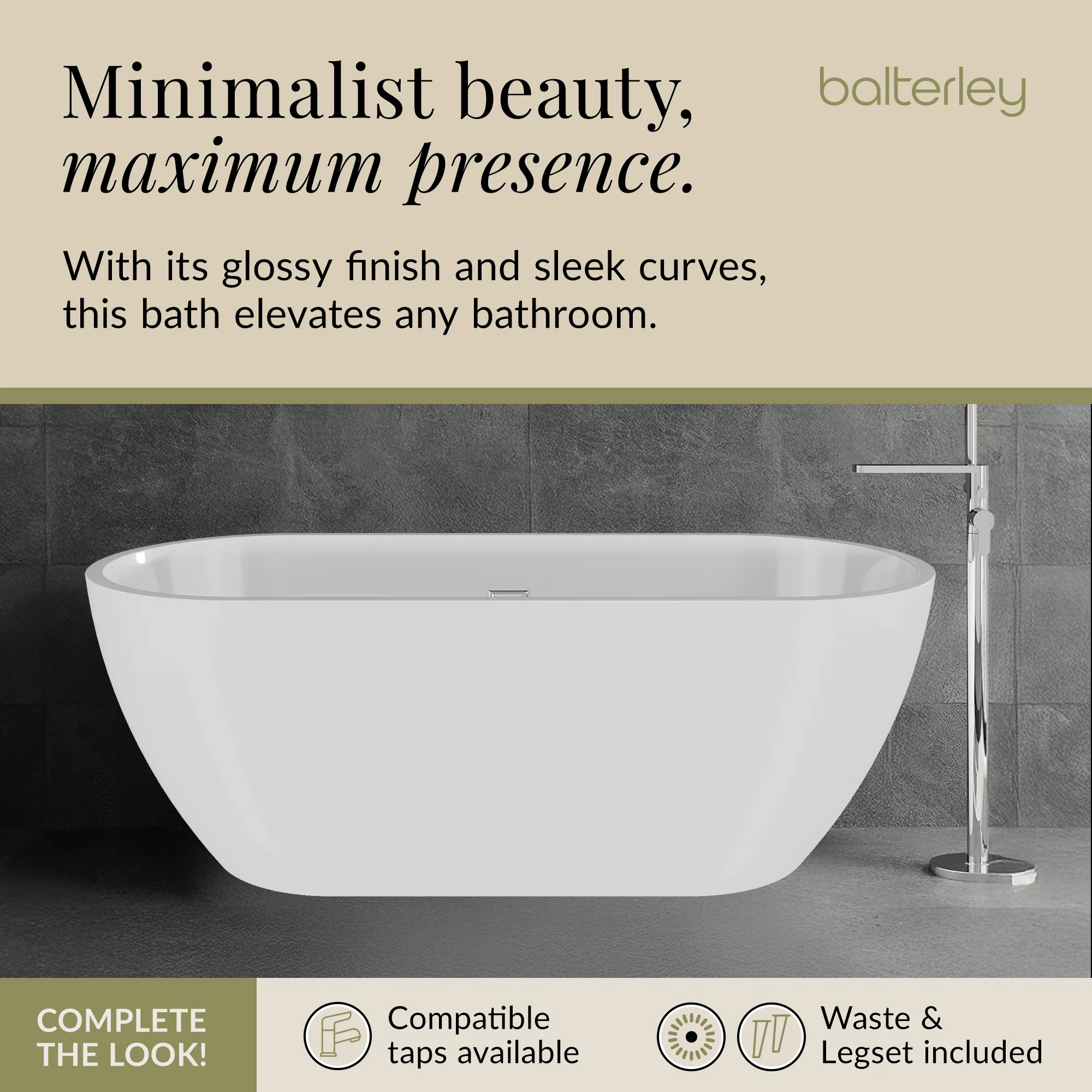 Contemporary Oval Freestanding Bath and Waste from Balterley - Multiple Sizes Available - Image 31
