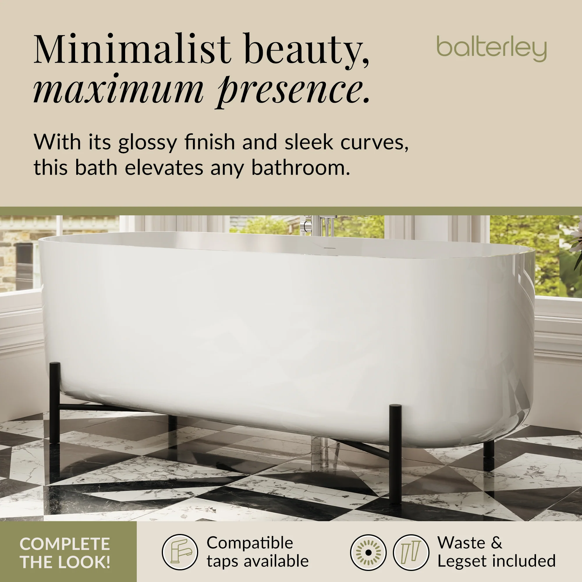 Contemporary Oval Freestanding Bath & Stand from Balterley - Multiple Sizes - Image 12