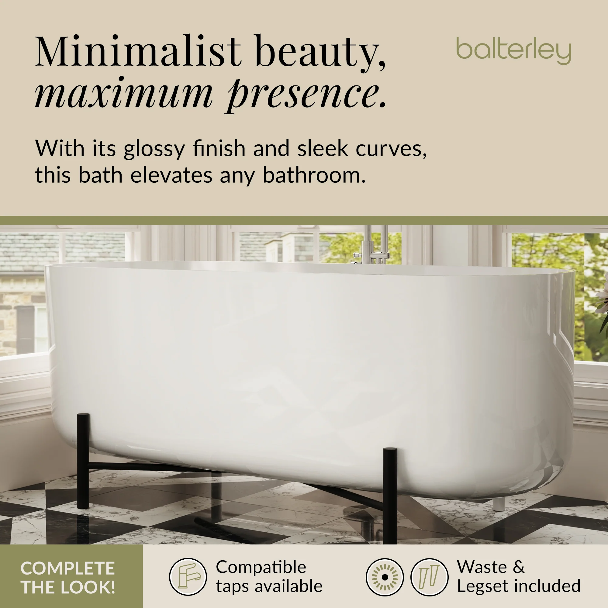 Contemporary Oval Freestanding Bath & Stand from Balterley - Multiple Sizes - Image 16
