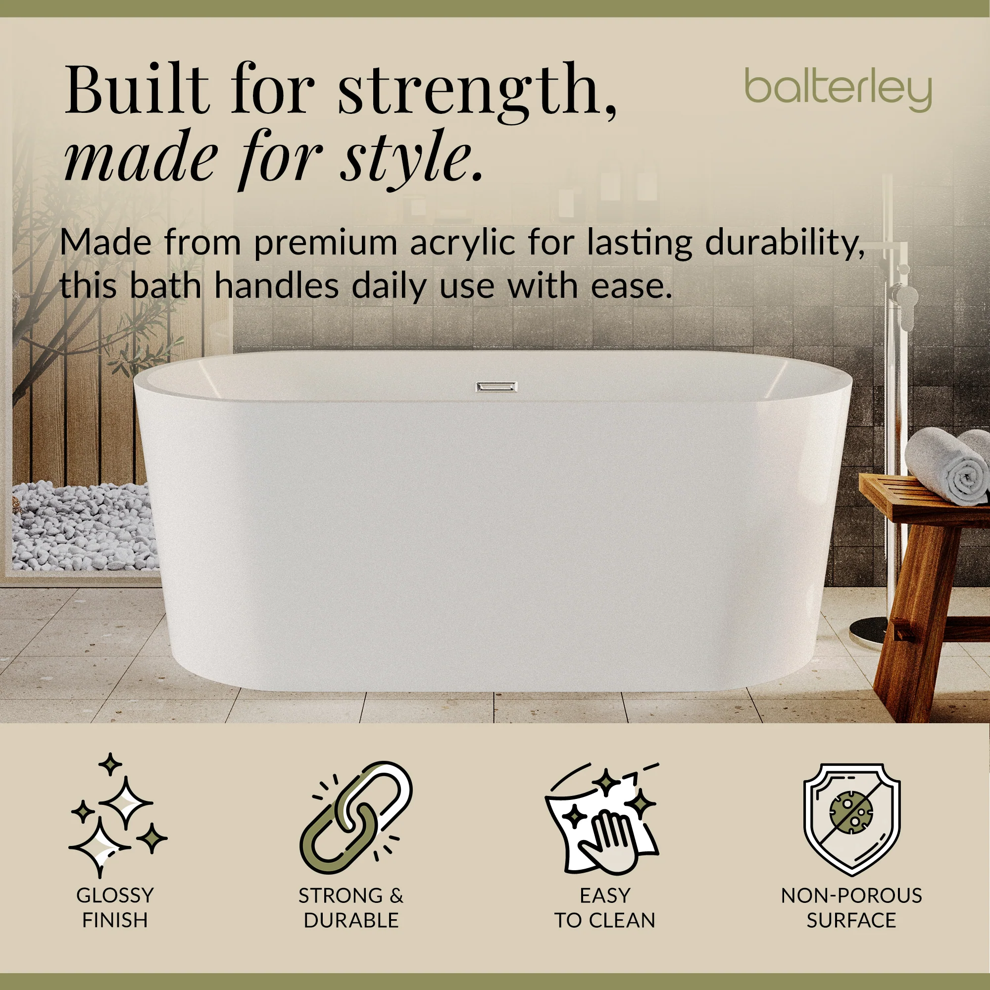 Contemporary Rounded Rectangular Freestanding Bath and Waste from Balterley - Multiple Sizes Available - Image 11