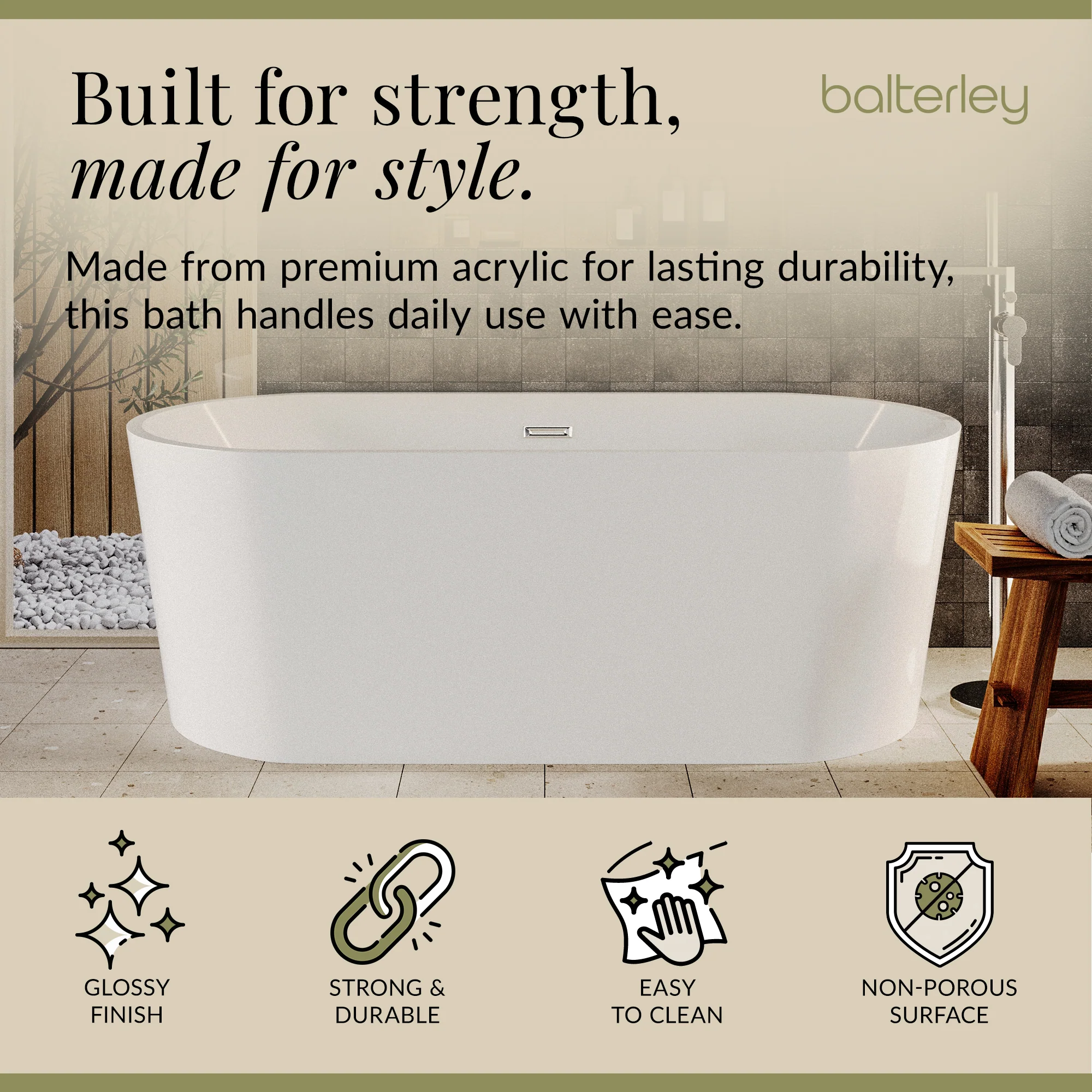 Contemporary Rounded Rectangular Freestanding Bath and Waste from Balterley - Multiple Sizes Available - Image 20