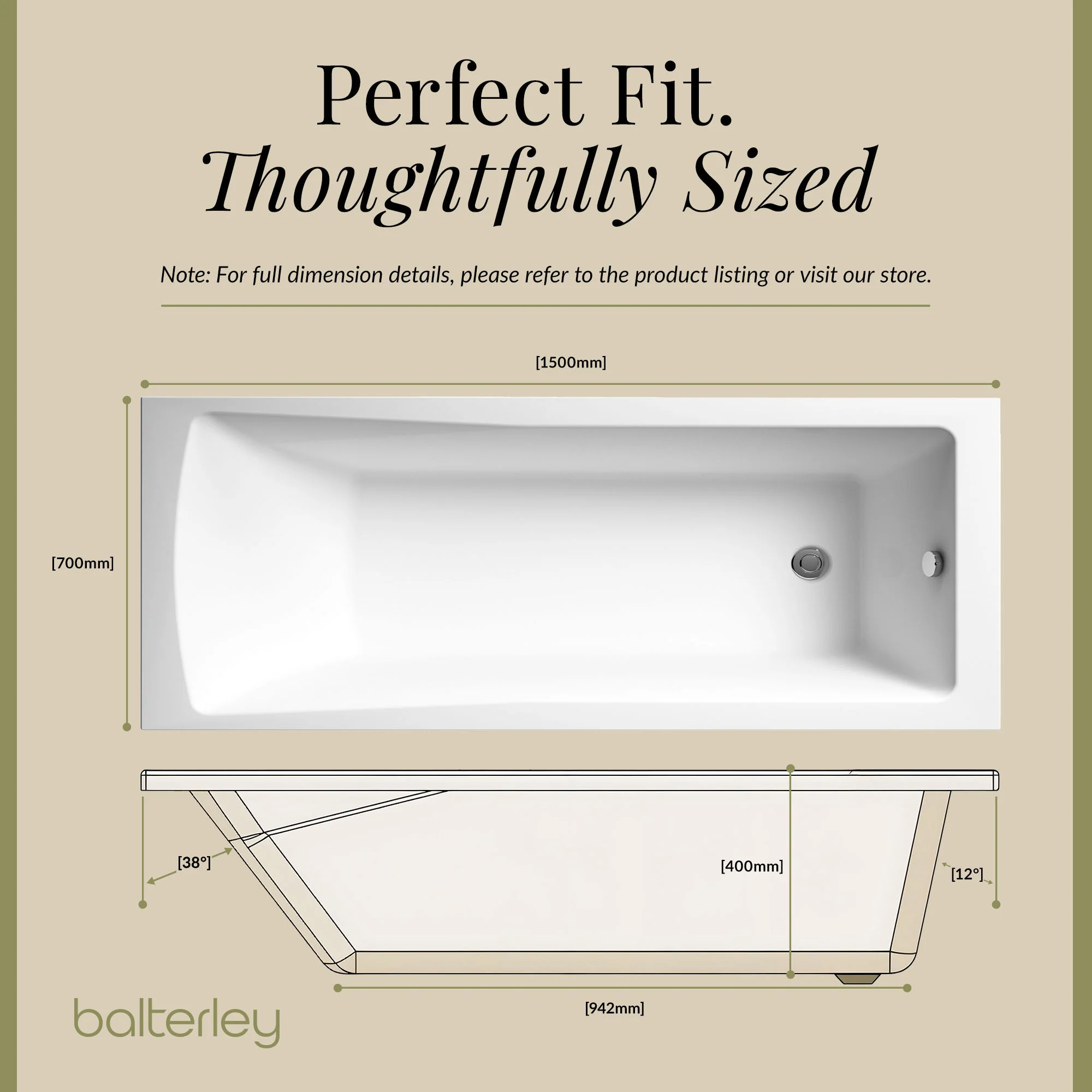 Contemporary Square Single Ended Bath Tub & Leg Set - Multiple Sizes - Image 46