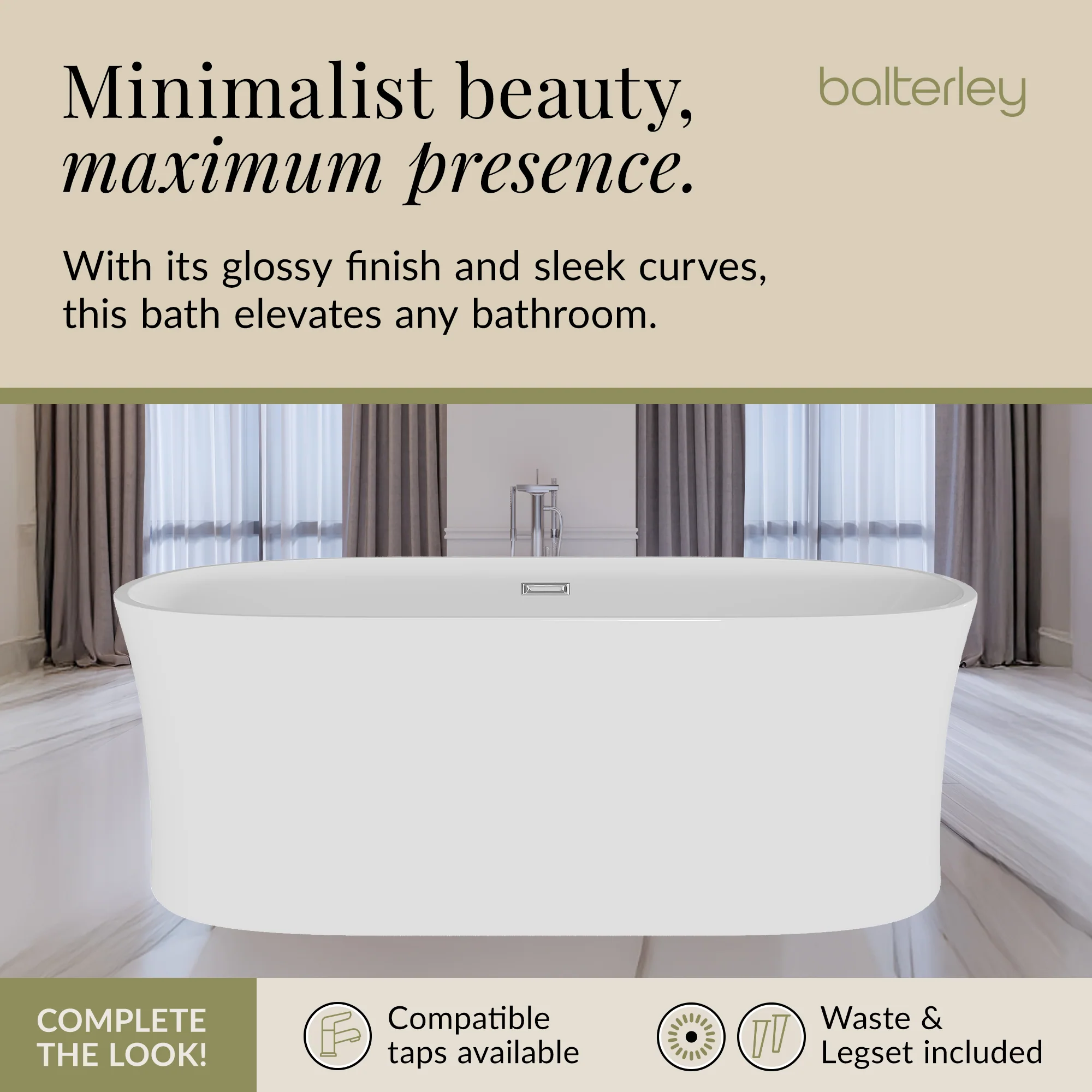 Contemporary White Curved Freestanding Bath from Balterley - Multiple Sizes Available - Image 10