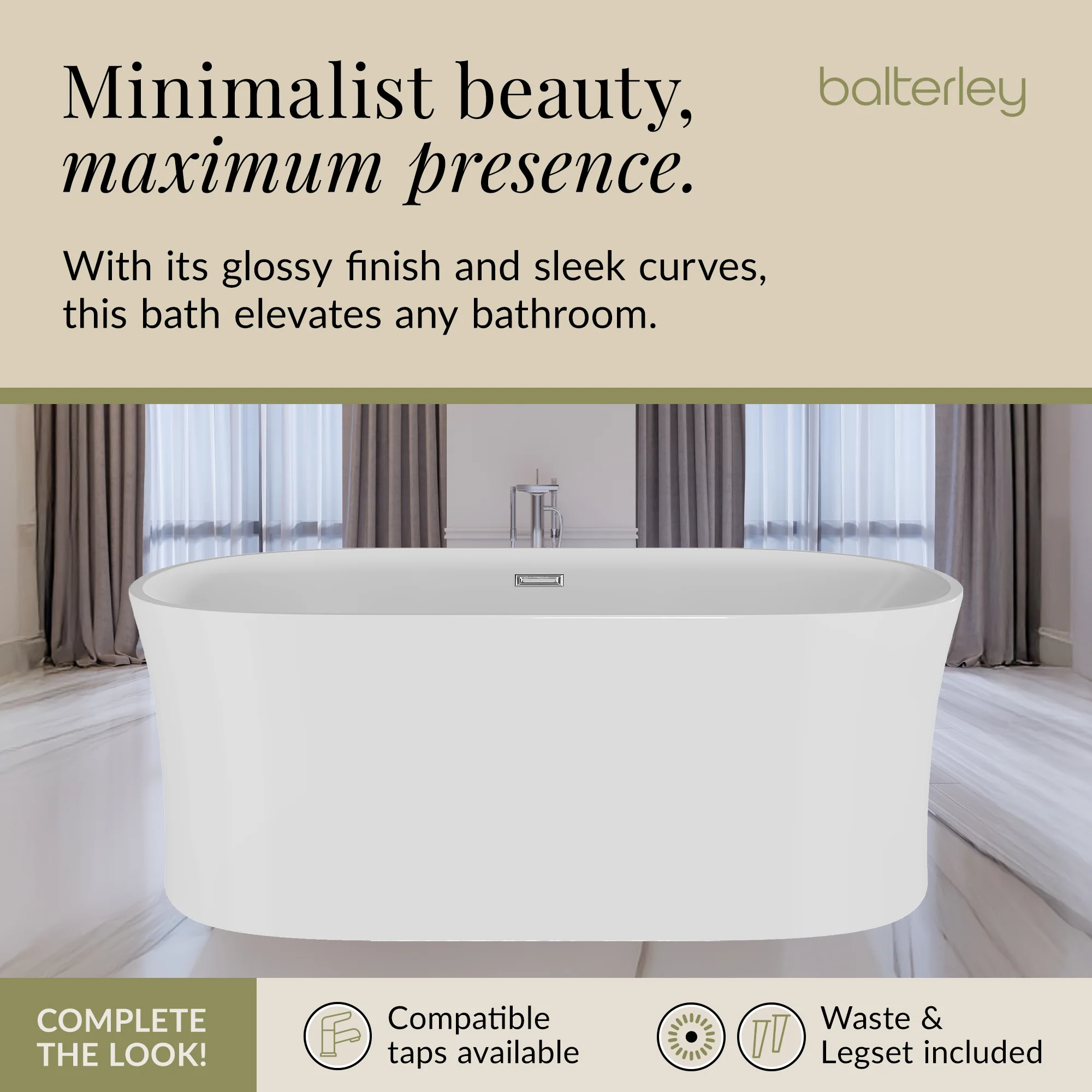 Contemporary White Curved Freestanding Bath from Balterley - Multiple Sizes Available - Image 17