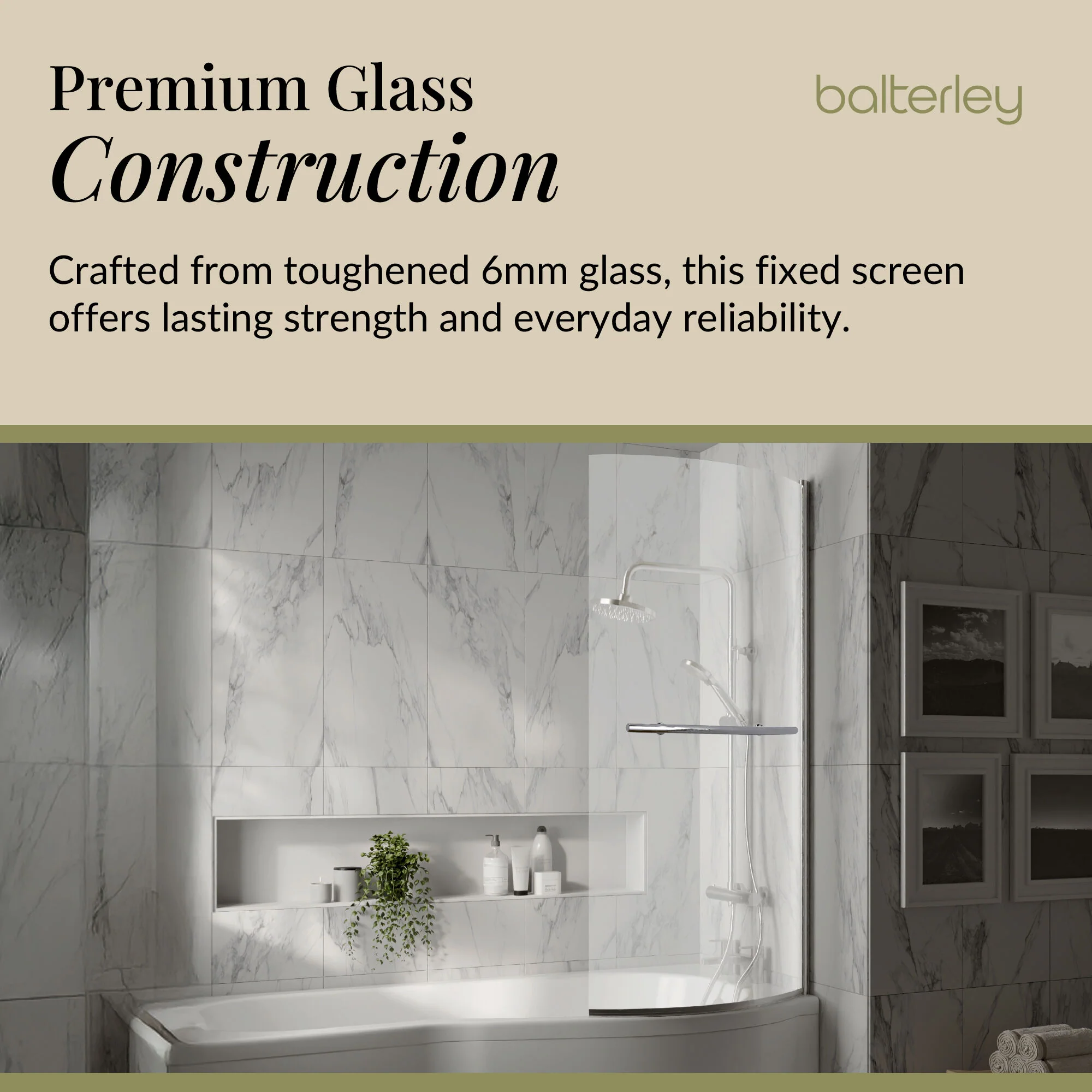 Curved 6mm Toughened Safety Glass Reversible B-Bath Screen - Image 4