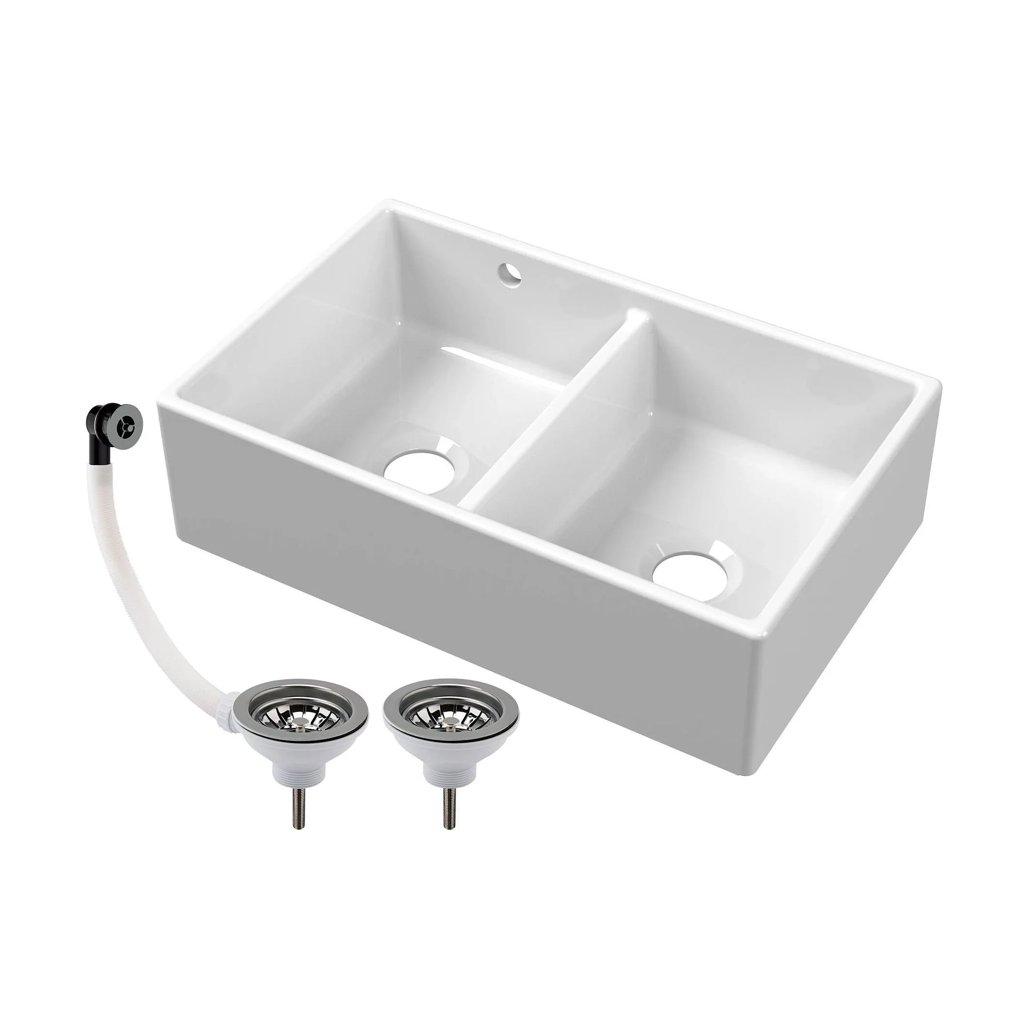 Double Bowl Fireclay Butler Kitchen Sink with Stepped Weir and Overflow - 795mm - Choice of Wastes - Image 13